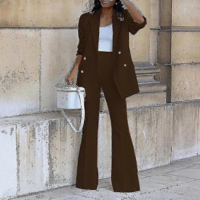 Damen Zweireihiger Anzug Set Hose mit weitem Bein Strickjacke Zweiteiliges Outfit Blazer und Hose 2 Stück Outfits C
