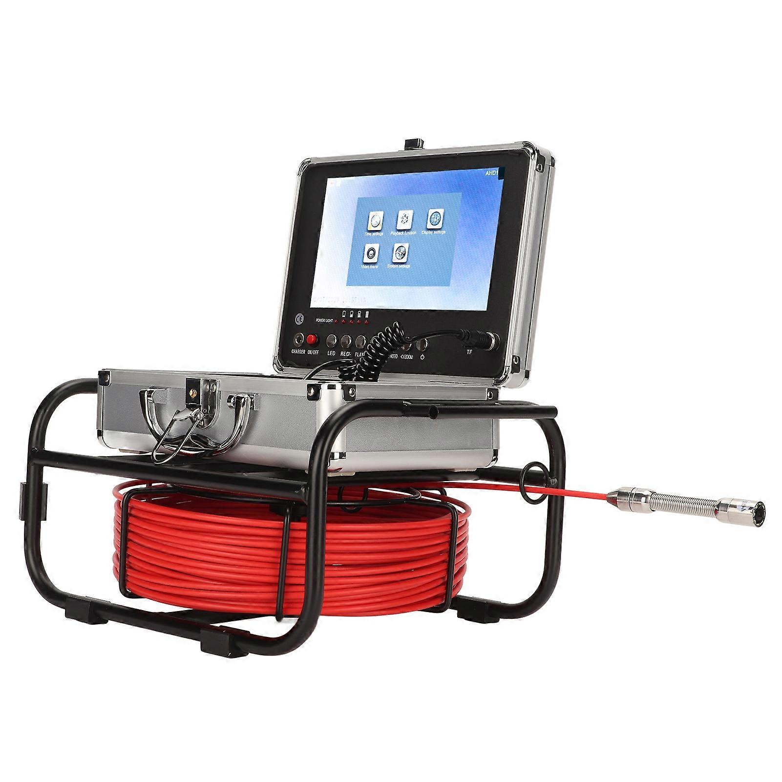 Pipe Endoscope Camera AHD 720P 8 Adjustable LED Light 9in LCD Display Sewer Camera 17mm Dia 100‑240V 40M US Plug