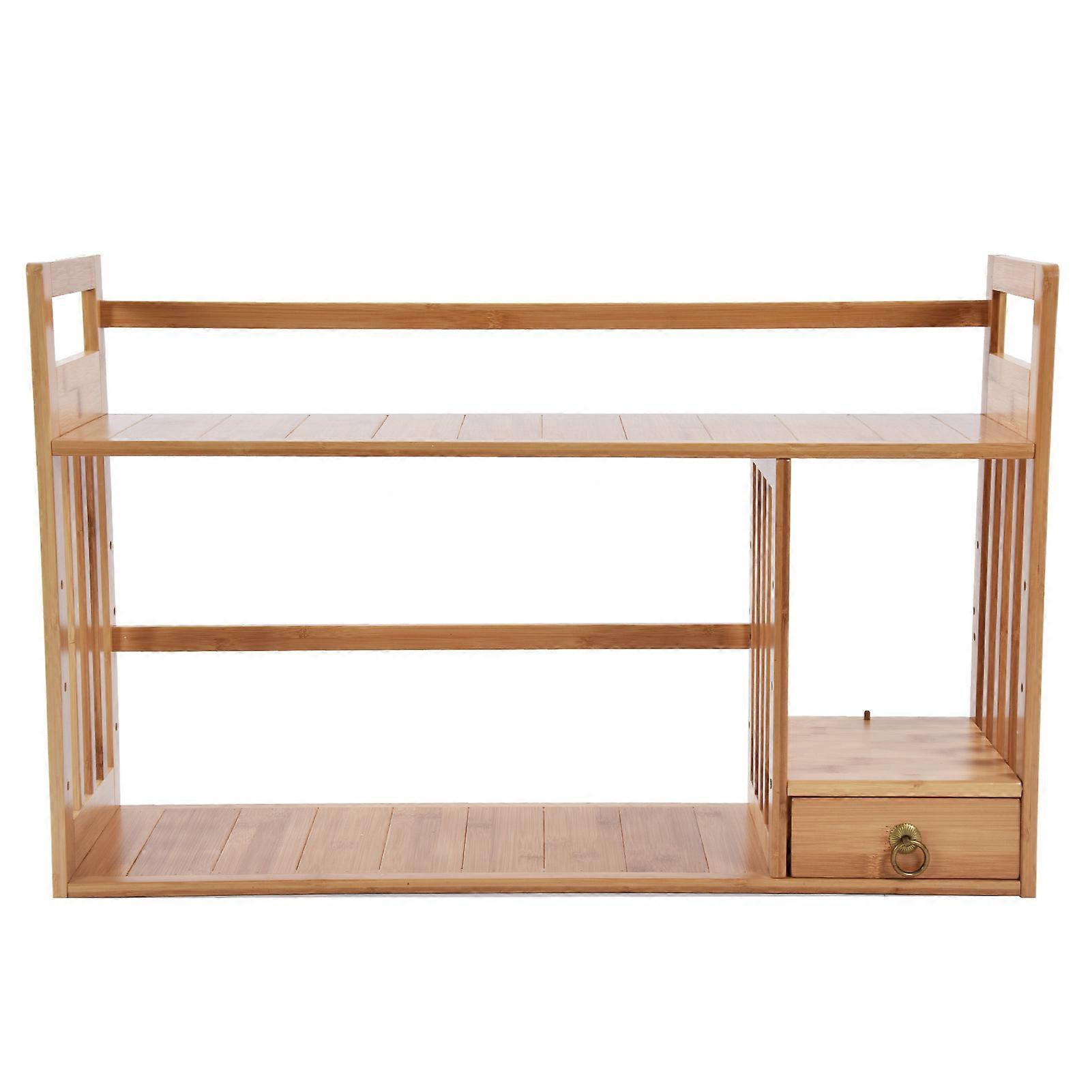 Bamboo Desktop Bookshelf Desktop Large Storage Space Multi Layer Shelf for Office Supplies