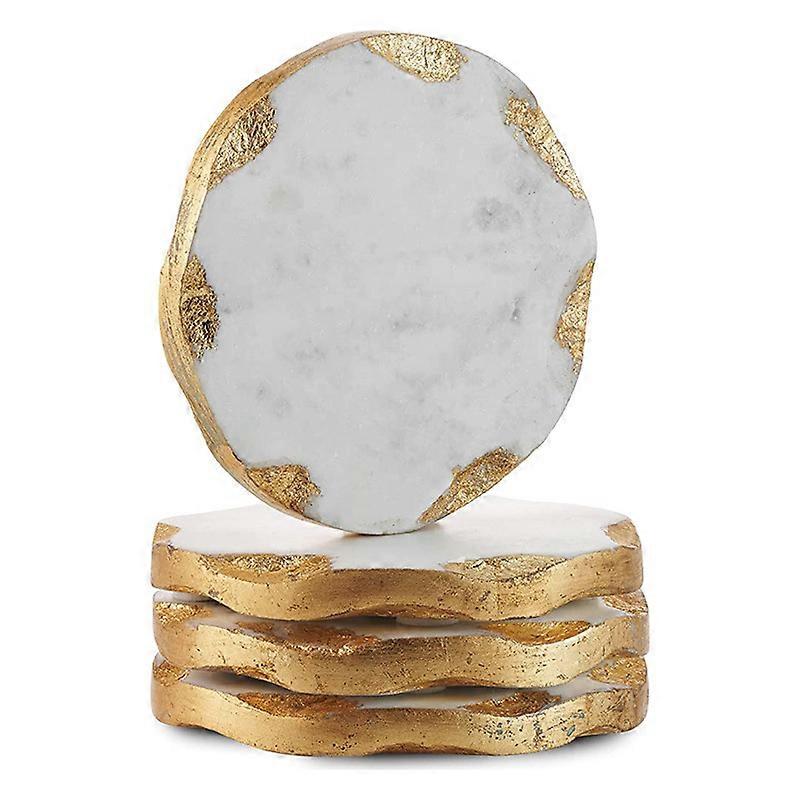 Set of 4 Marble Coasters with Golden Borders, for Desk, Table