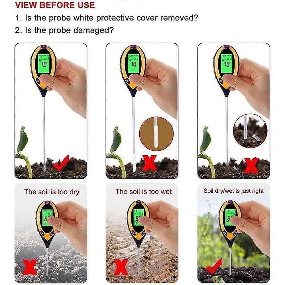 4 in 1 Soil Tester - Moisture, pH, Temperature & Sunlight Meter with LCD Display