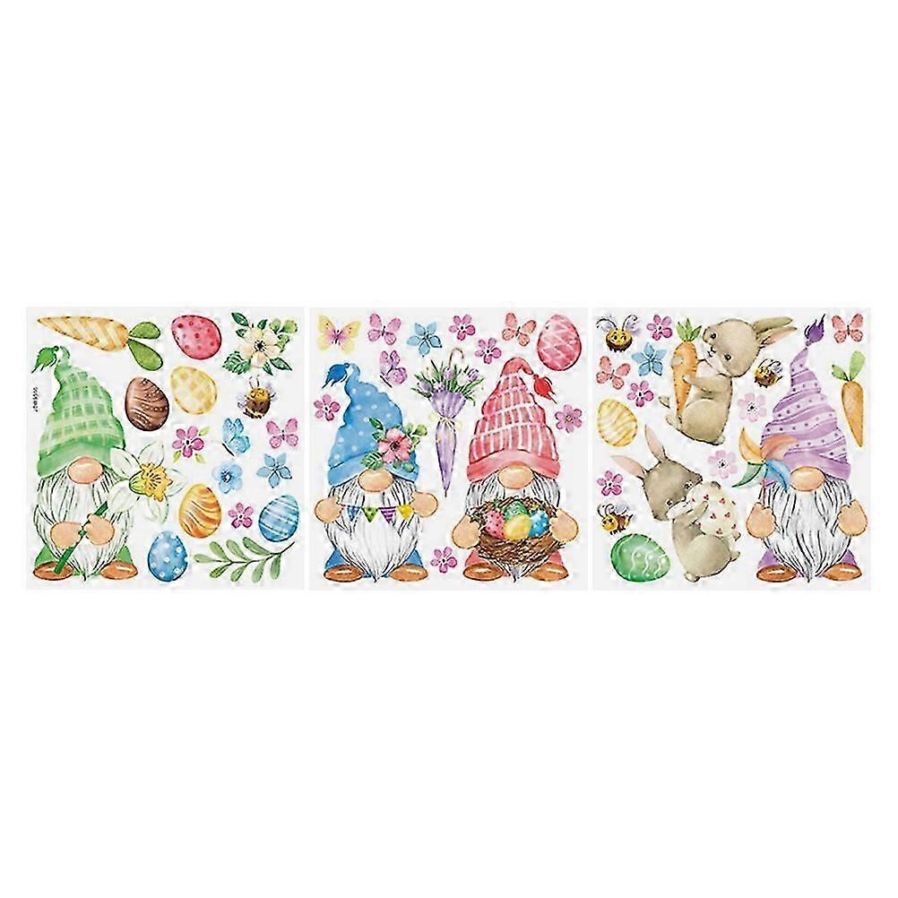 3Pcs Easter Stickers Gnome Pattern Design Eggs Elements Easter Home Decals
