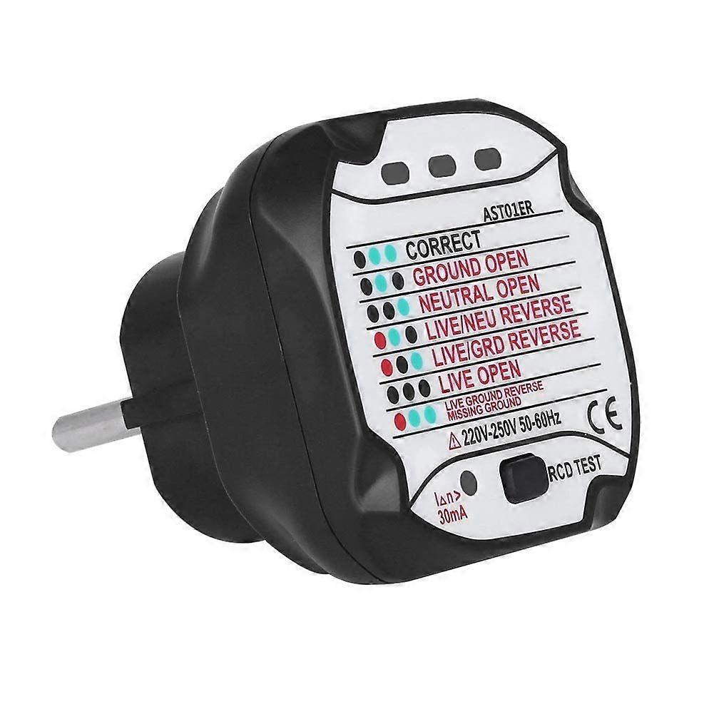 AST01 Socket Tester, GFCI Power Outlet Tester Automatic Electric Circuit Detector (220V EU Plug)