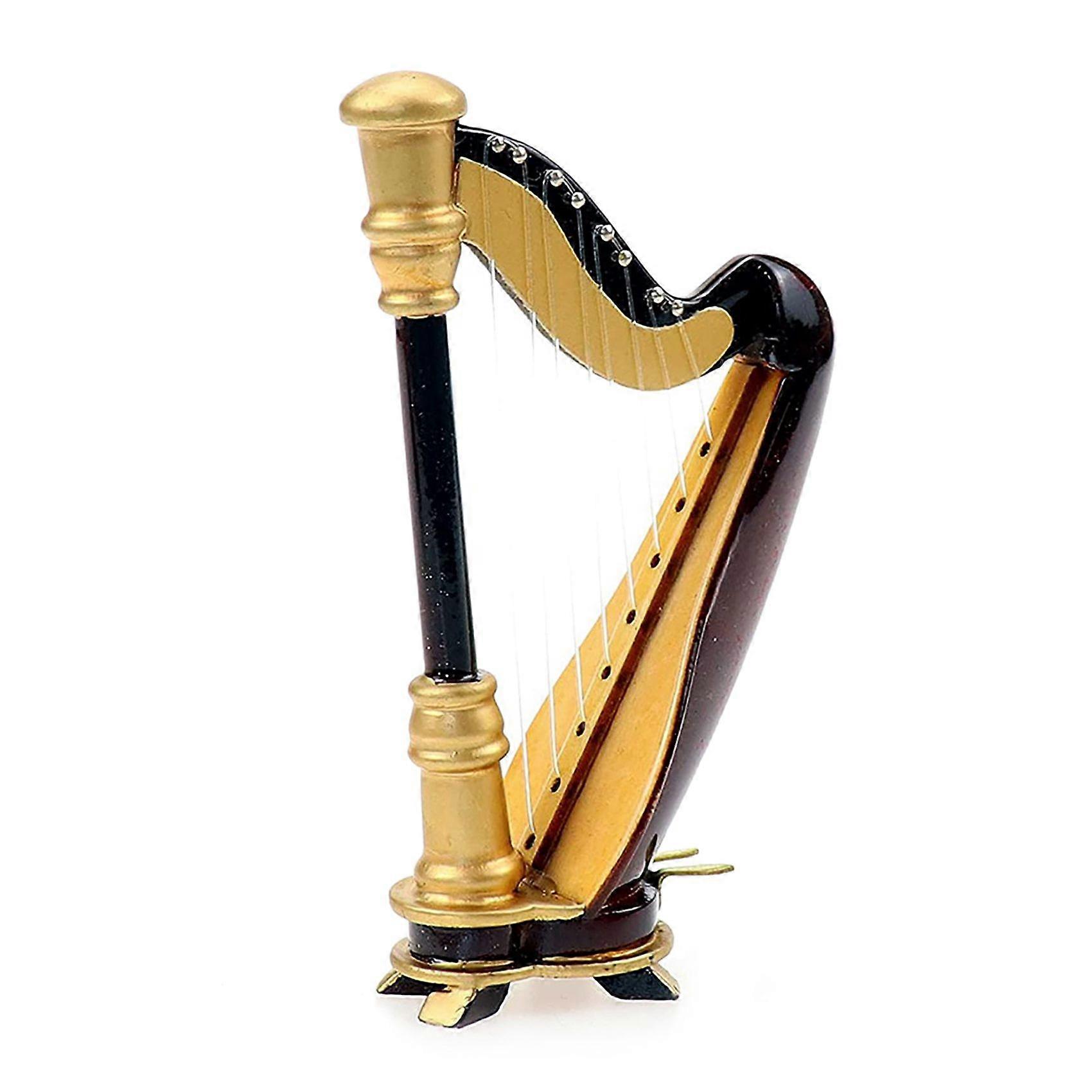 Wooden Miniature Harp with Case Mini Musical Inst ent Replica Miniature Model Home Decoration