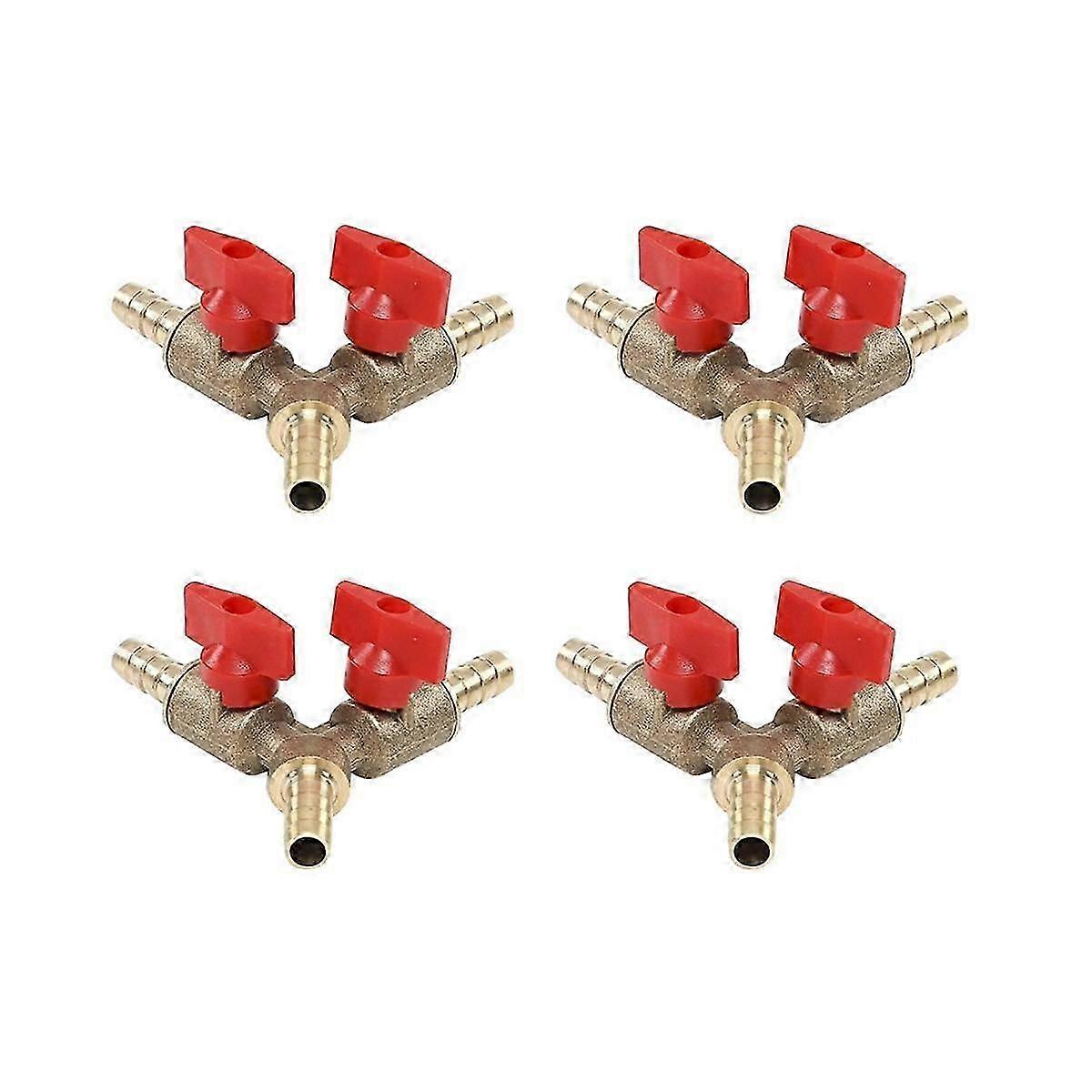 4stk 3-vejs lukningskugleventil / ventilklemmemontering slange modhager brændstofgas 8mm messing y type kugleventil