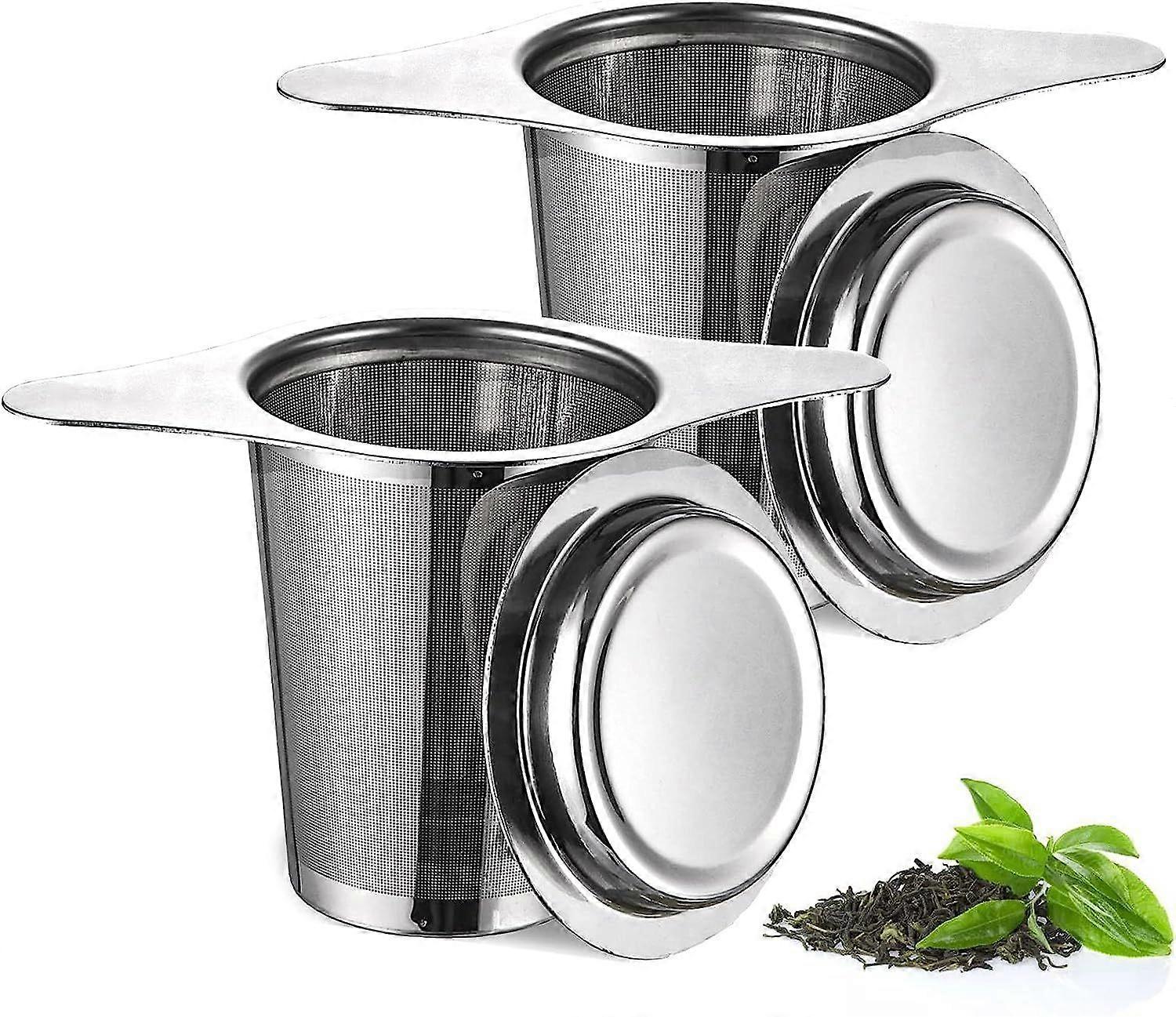 عبوة من 2 مصفاة شاي فاخرة مع غطاء ومقبض مزدوج ، مصفاة شاي فضفاضة ، مصفاة شاي للكوب ، مصفاة شاي لإبريق الشاي ، مصفاة شاي ، فلتر شاي