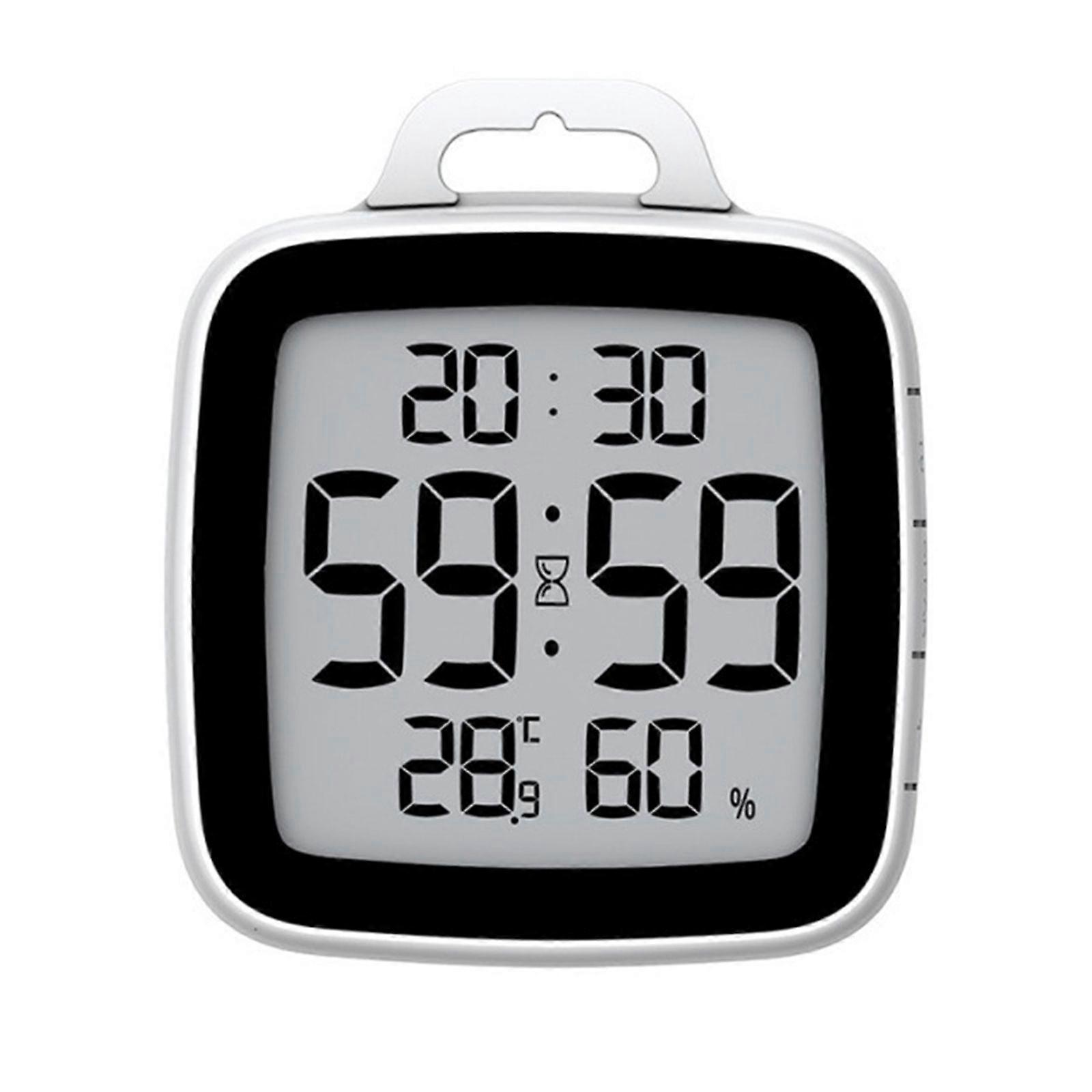 Space Saving Bathroom Digital Clock with Countdown Timer, Temperature and Moisture Readings for Kitchen, Gym Classroom  Black
