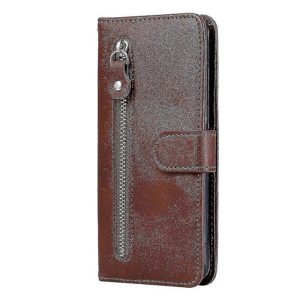 محفظة القضية لXiaomi Redmi 8a / Redmi 8، قسط بو الجلود المغناطيسي إغلاق بطاقة فتحات Kickstand زيبر جيب لينة Tpu الوجه الغطاء - براون