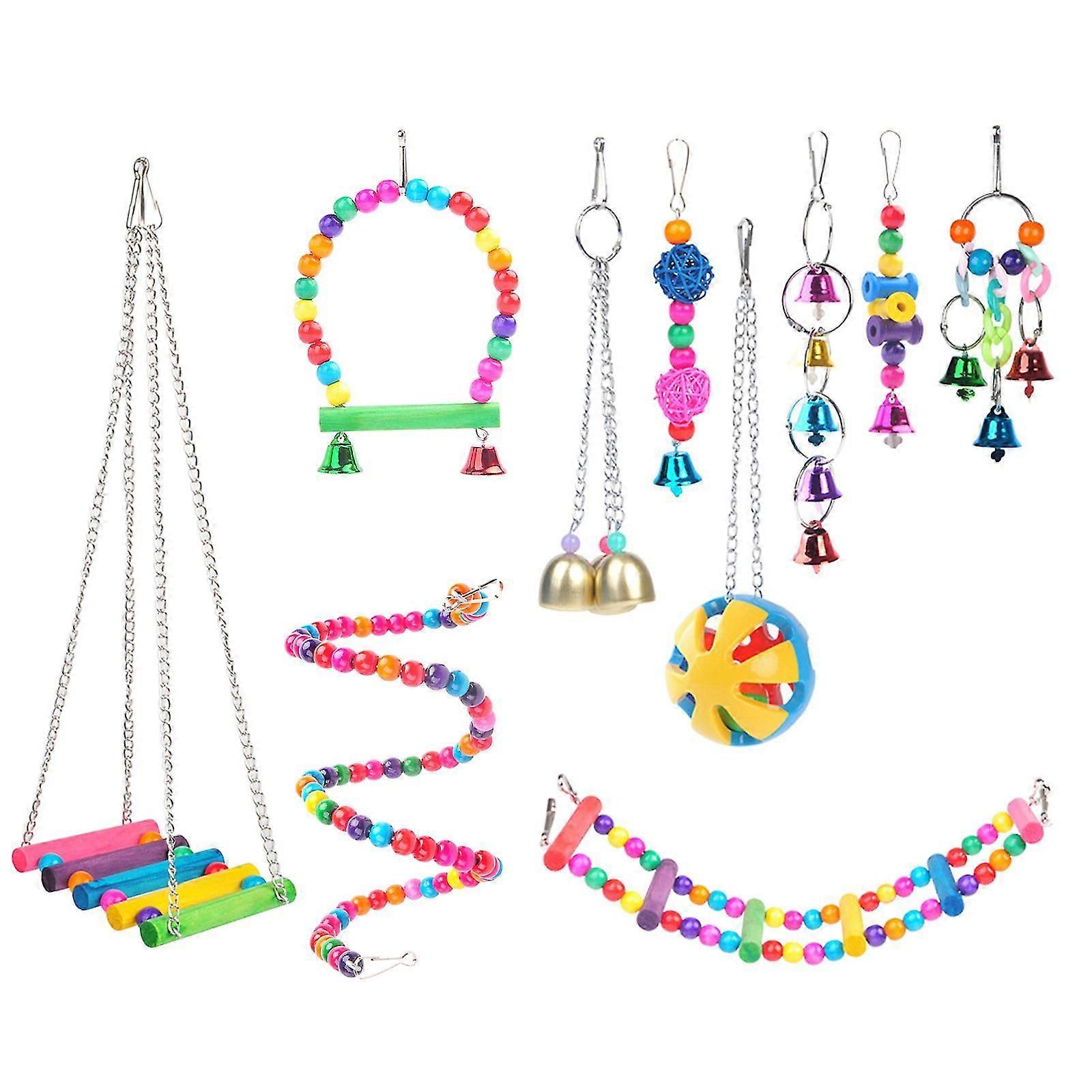 ألعاب الطيور 10 قطع مجموعة سوينغ سلم الفرخ جسر لعبة للقفص ديكور ملون