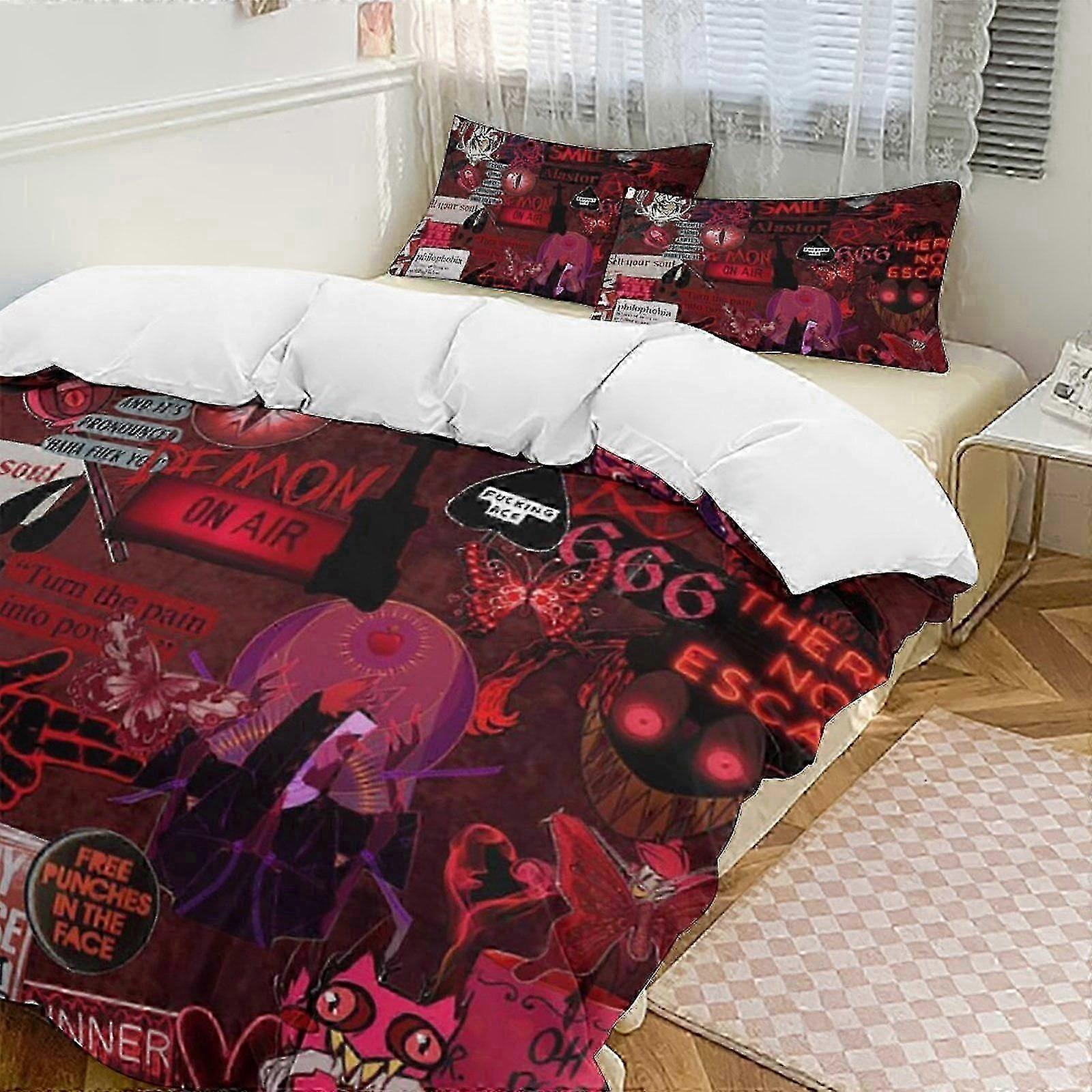 n139 Lakan Hazbin Hotel3-delat enkelsängset - Inkluderar enkeltäcke och örngott Sängkläder - blekningsbeständig mikrofiber - Hazbin Hotel Lc (