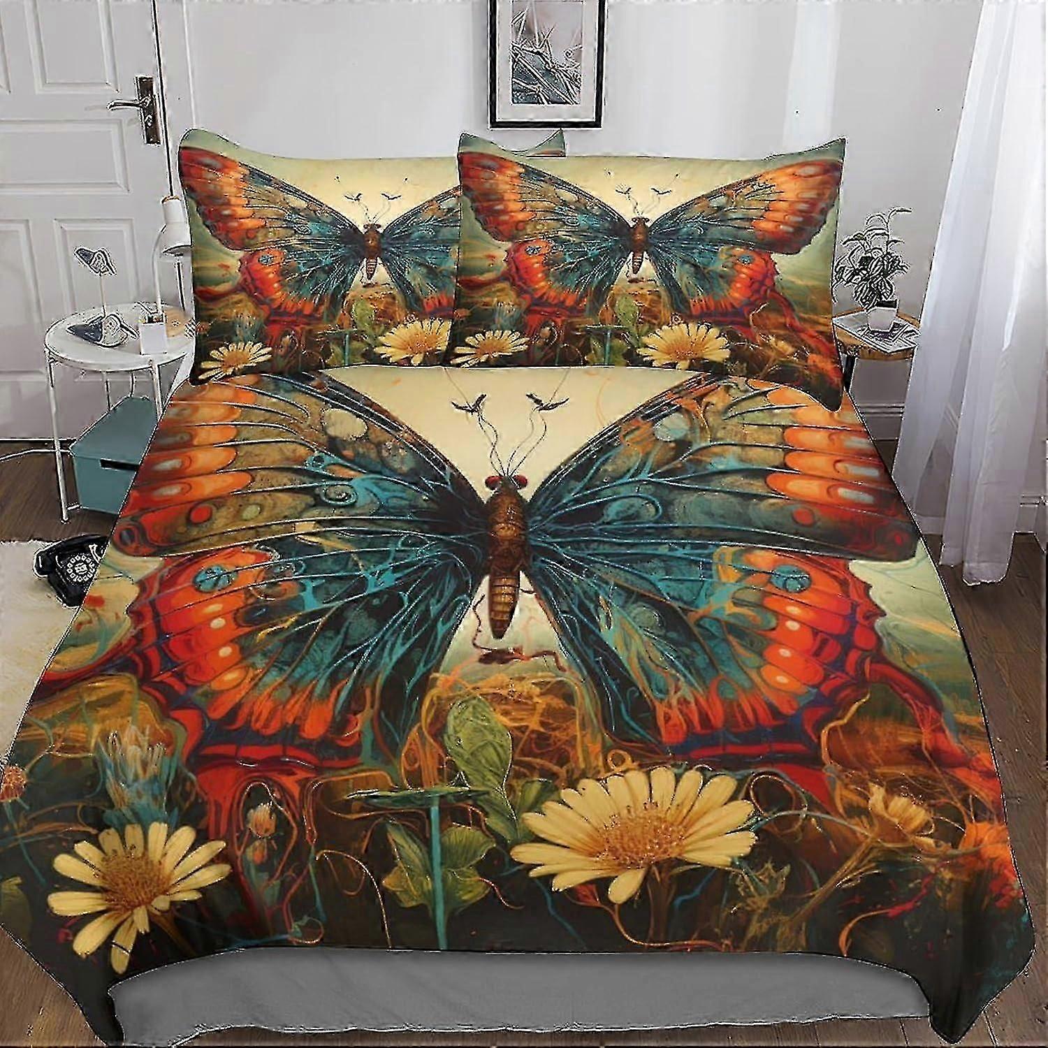 o5159 Lençóis Flor Borboleta 3D Impresso Conjunto de Cama para Crianças Adolescentes Conjunto de Capa de Edredão com Fronha Microfibra Colorido Capa de Colcha com Zipp