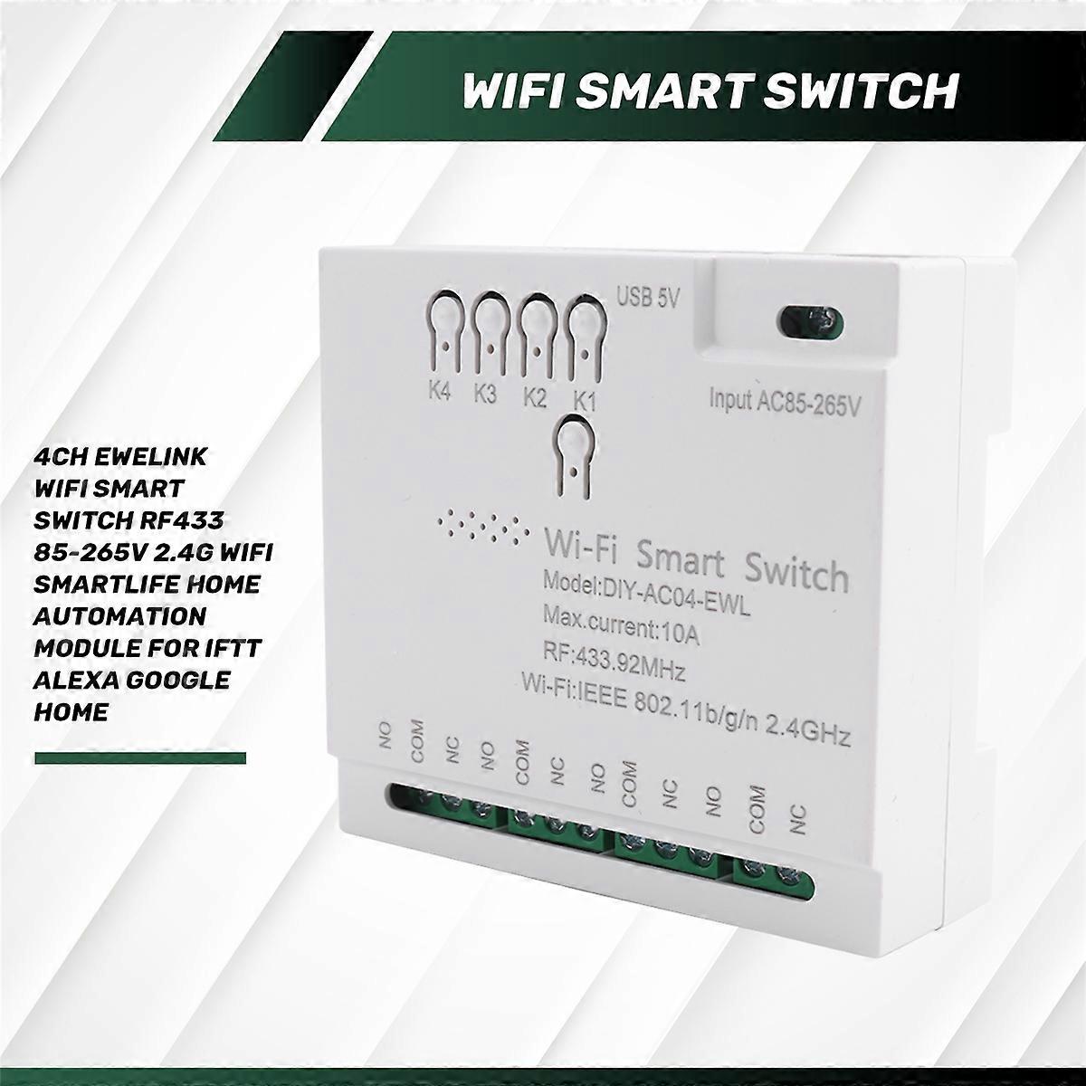 4CH WiFi Smart Switch RF433 85-265V 2.4G WiFi 