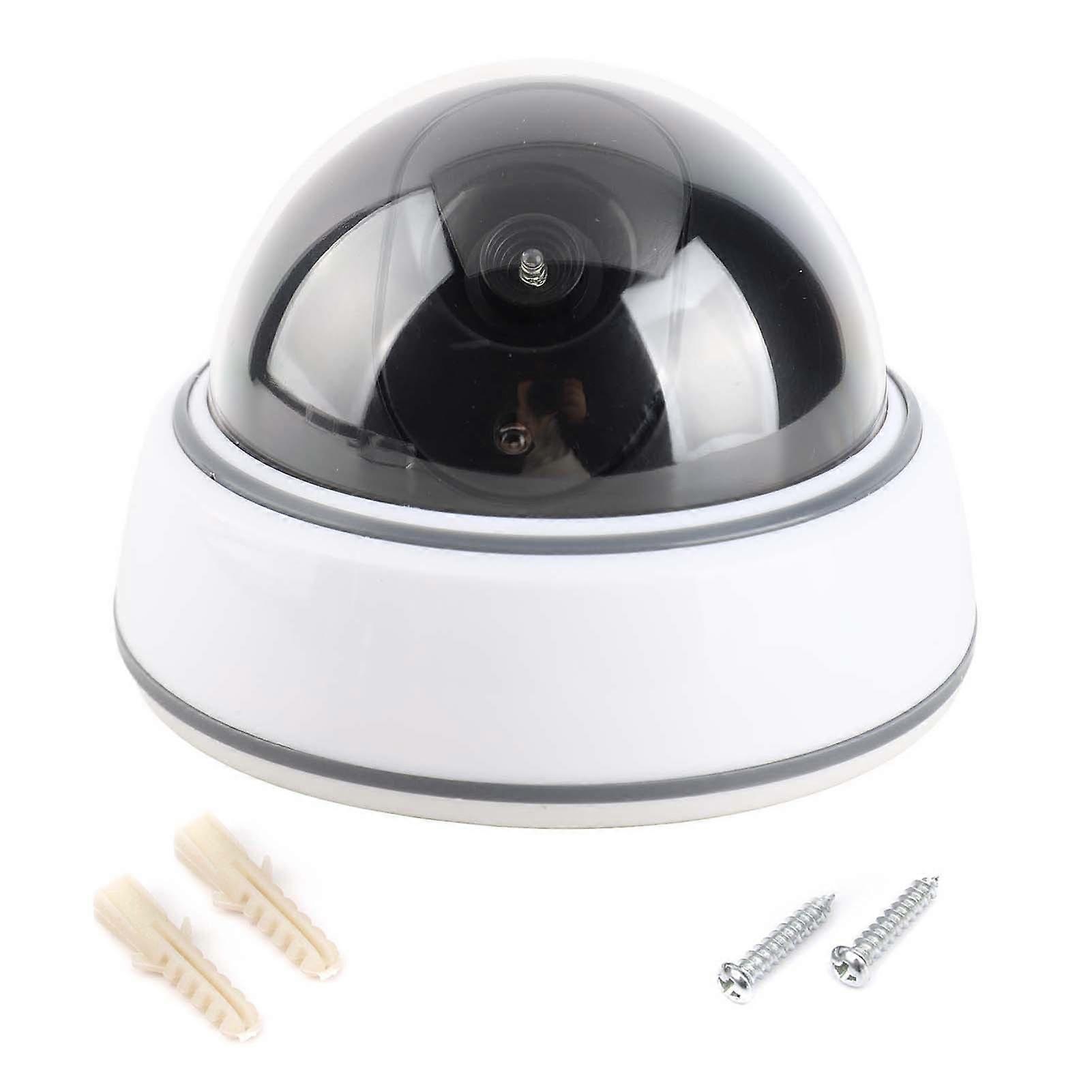 1Pc Simulation Camera Fake Dummy Dome Surveillance Security Camera Flashing Red Light (White)