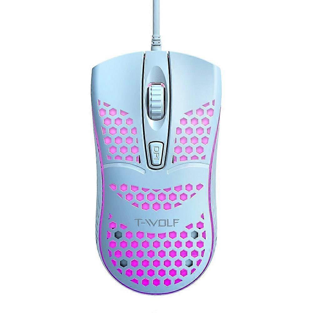T-WOLF V15 PC Gaming Mouse RGB Backlit Wired USB Honeycomb Design 4D Buttons Mouse - Blue