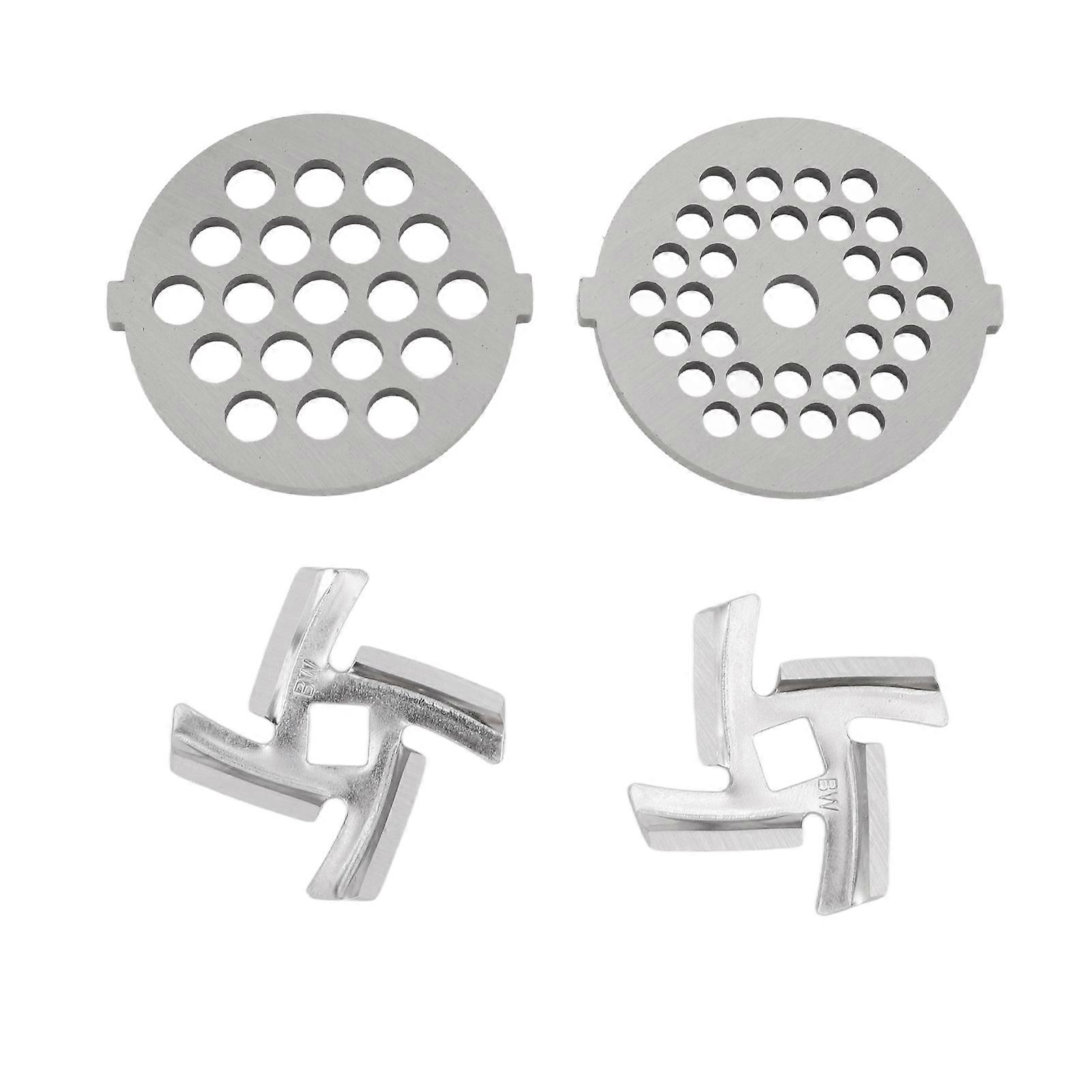 Stainless Steel Meat Grinder Discs, Grinding Blades for Food Grinder, 2 Sharp Blades, 2 Cutting Plates