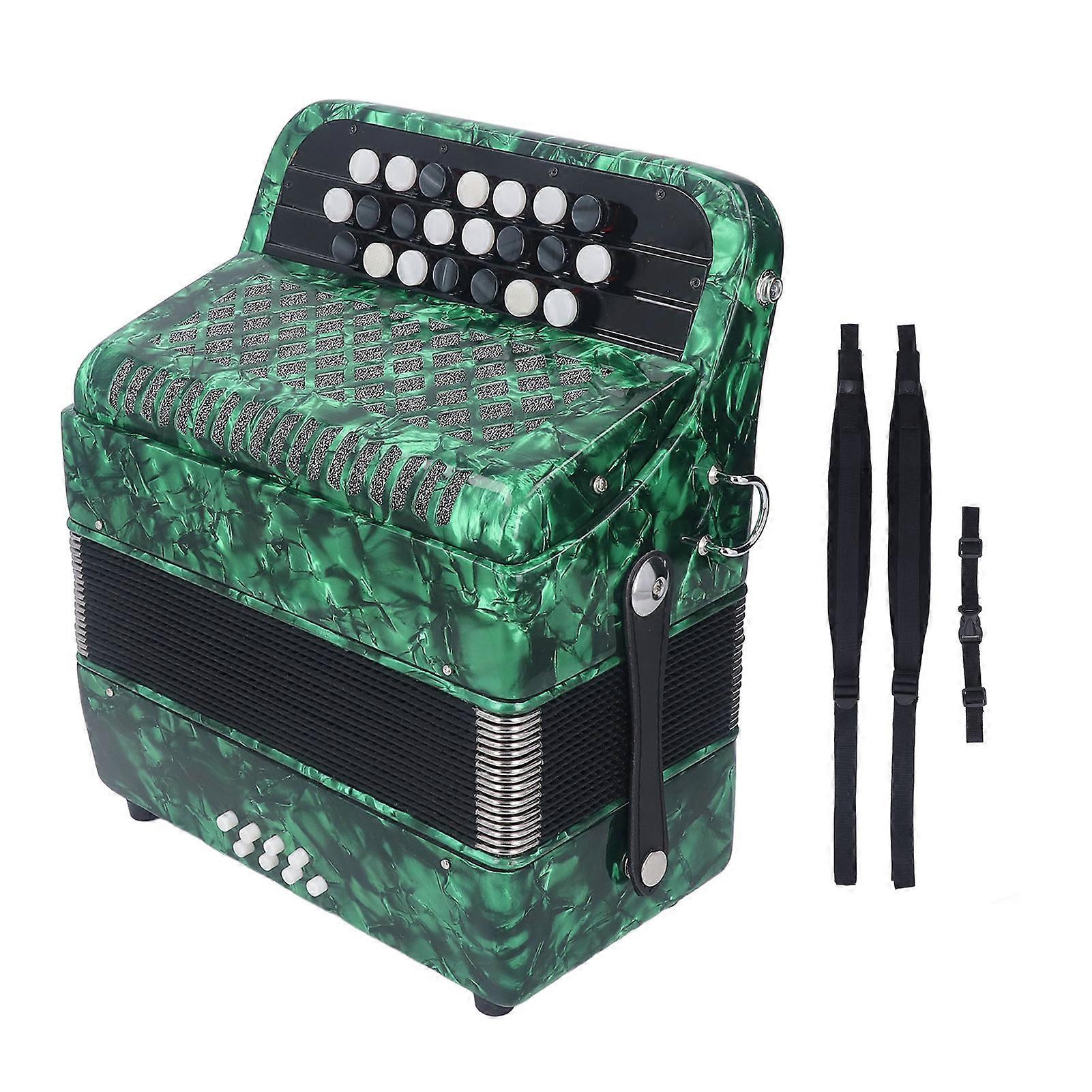 22 Key 8 Bass Accordion Professional Anti Slip Sensitive Button Accordion Musical Instrument with Strap Green