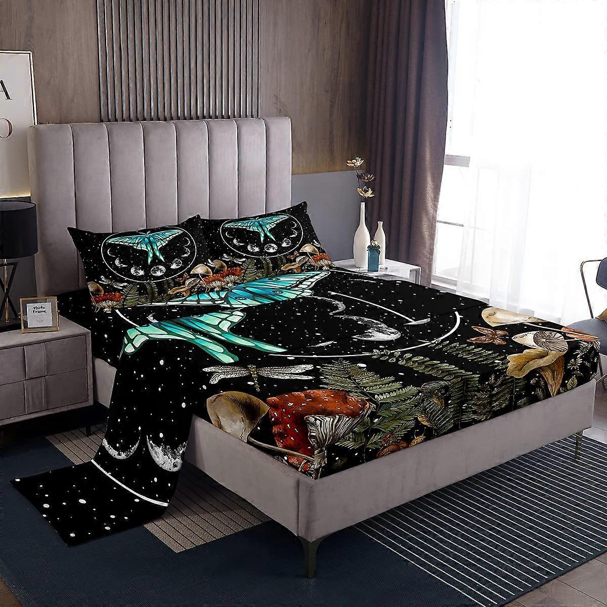 Erosebridal Blue Butterfly Twin Bed Sheets Set, Yusufçuk Mushroom Design, Soft Material, Moon Stage Theme