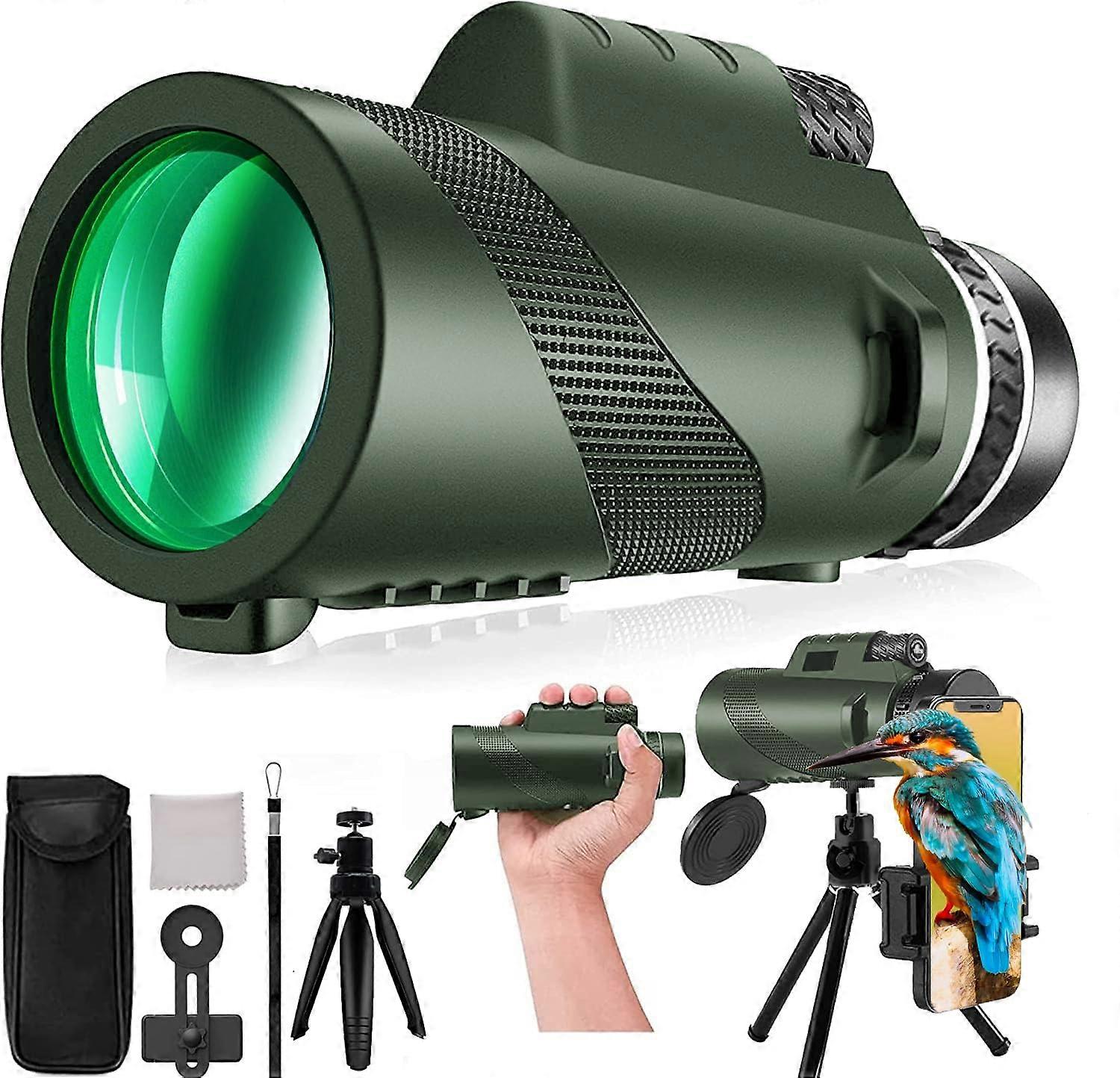 80x100 HD Monocular Telescope for Adults with Smartphone High Power Monocular with Adapter