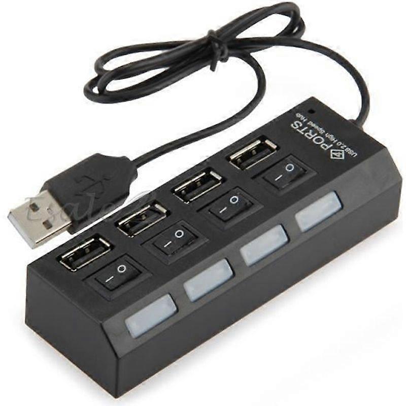 Black USB 20 HUB 4 Port 480Mbps with LED Switch for PC Tablet