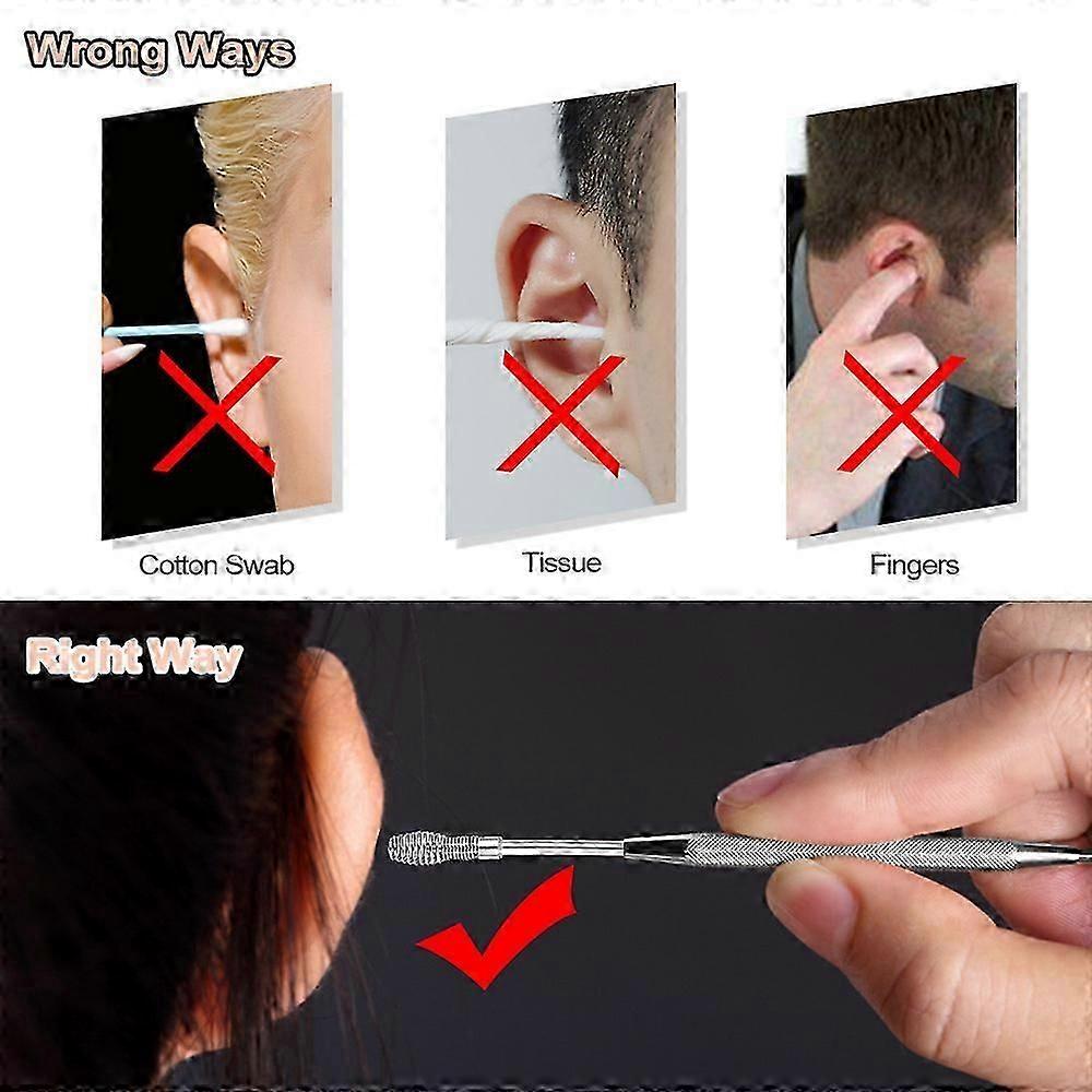 Two-pack stainless steel ear picks with spiral spring