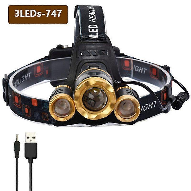 Xm T6 3 Led Headlamp Waterproof Rechargeable Zoomable Headlamp Ideal For Outdoor Fishing Camping