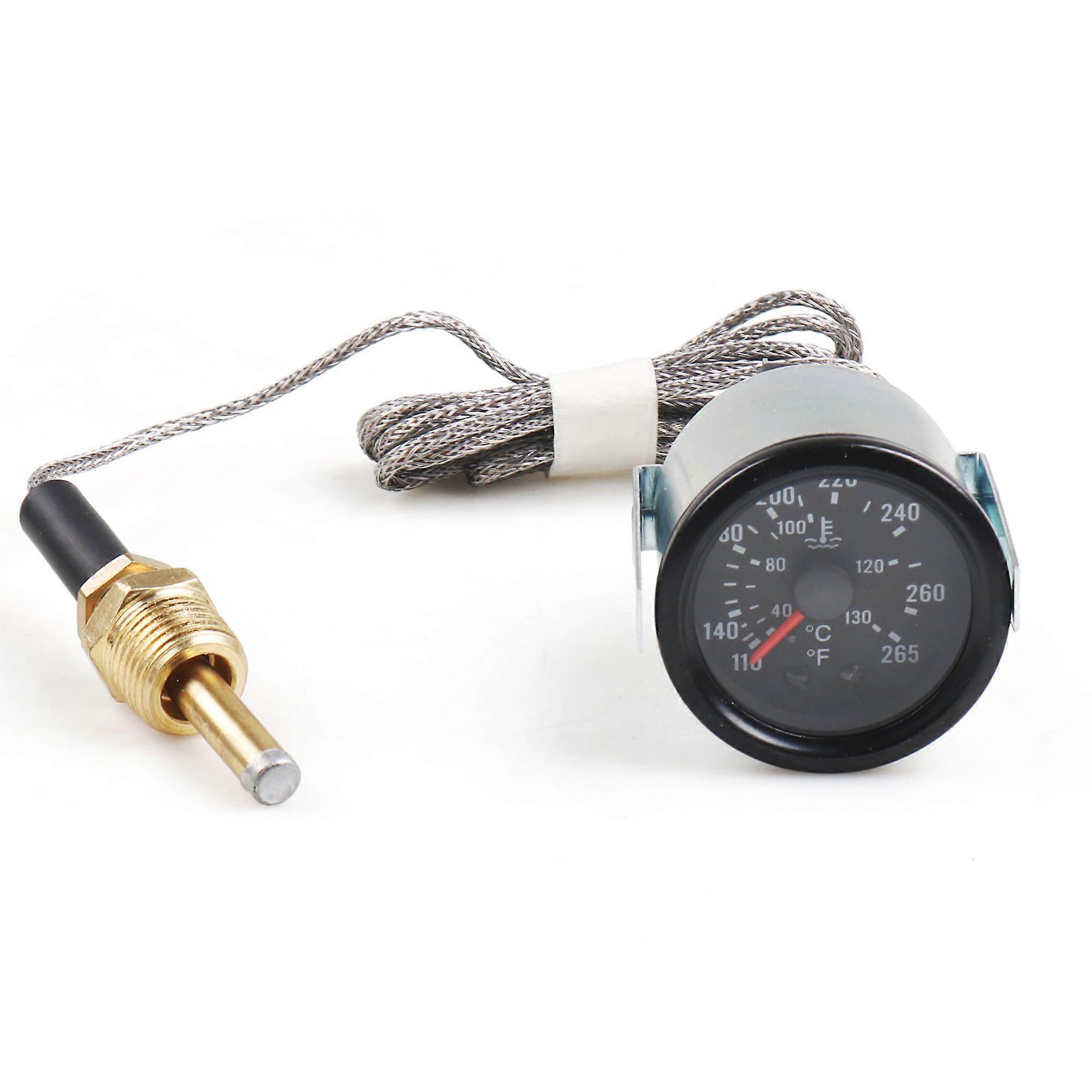 2' 52mm 12V Pointer Mechanical Water Temperature Temp Gauge (40130℃,110265℉,Yellow Light Car Meter with Sensor NPT 1/2, 1.8m Wire Length