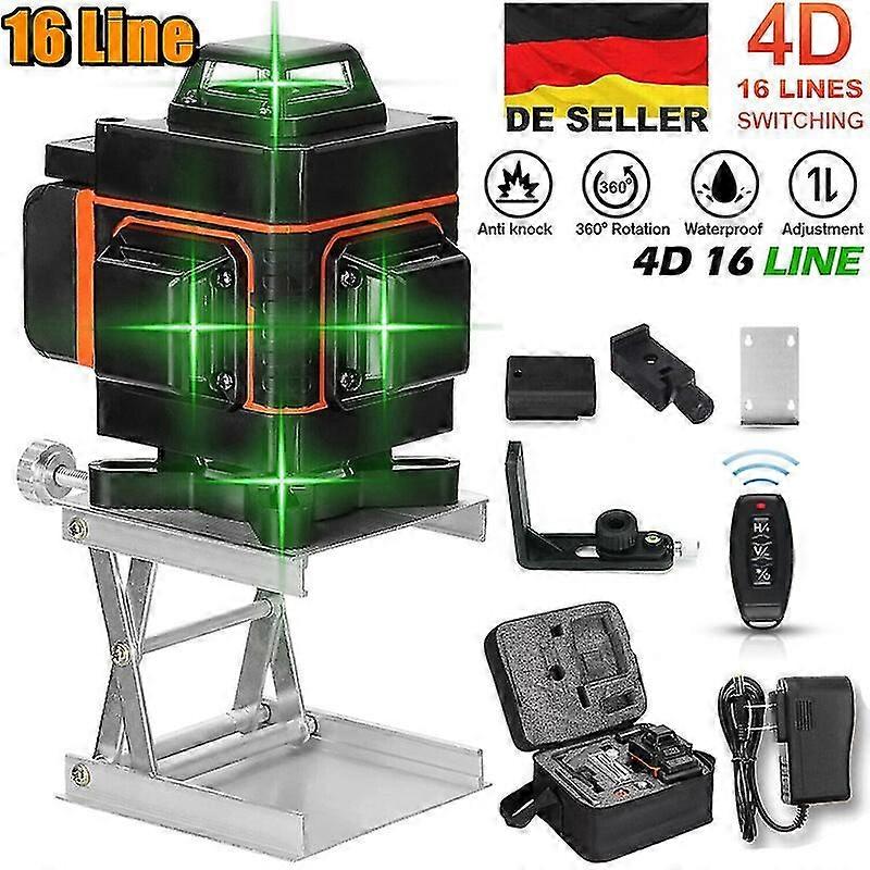 Hot Selling 16 Lines Laser Level Self Leveling, 4d Green Cross Line Laser With One Lifting Platform Remote Control Battery Upper Wall Support Ir