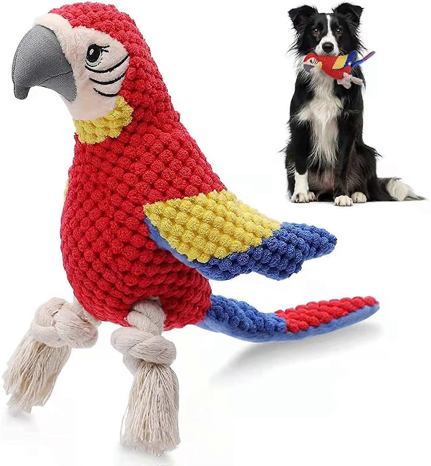Pet Plush Sound Toys Dog Bite Resistant Puzzle Parrot Squeaking Dog Plush Toys (Red Parrot)