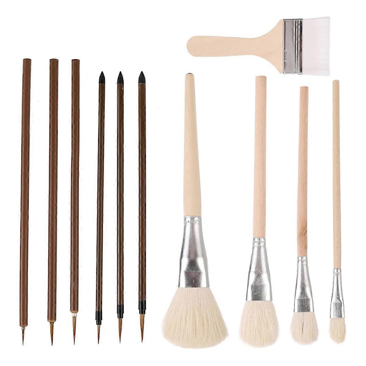 11Pcs Wooden Acrylic Paint Brushes Ceramic Ceramic Brushes Set