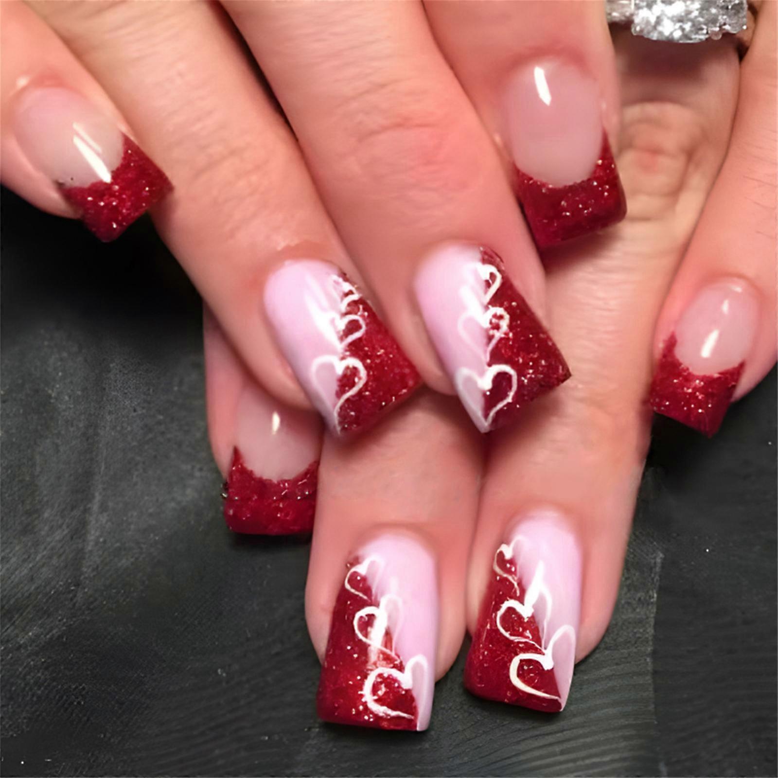 ネイルの24個の正方形のフェイクネイルプレス人工ネイルバレンタインデザインの偽のネイルグルーフレンチネイルのヒントギフト