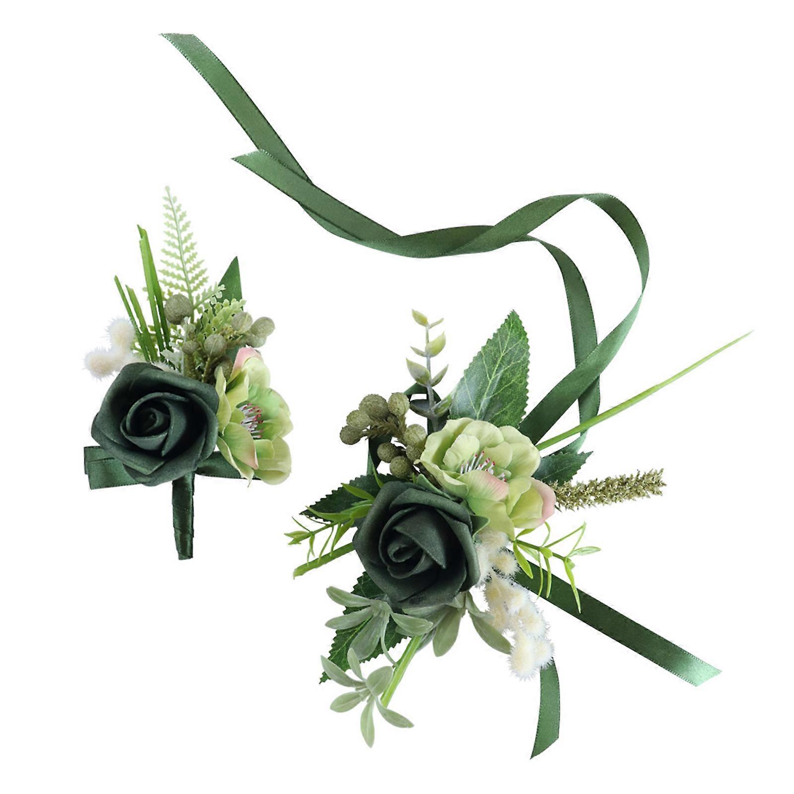 Elegant Wedding Wrist Corsage and Boutonniere Set Artificial Silk Flower for Anniversaries and Theme Formal Parties