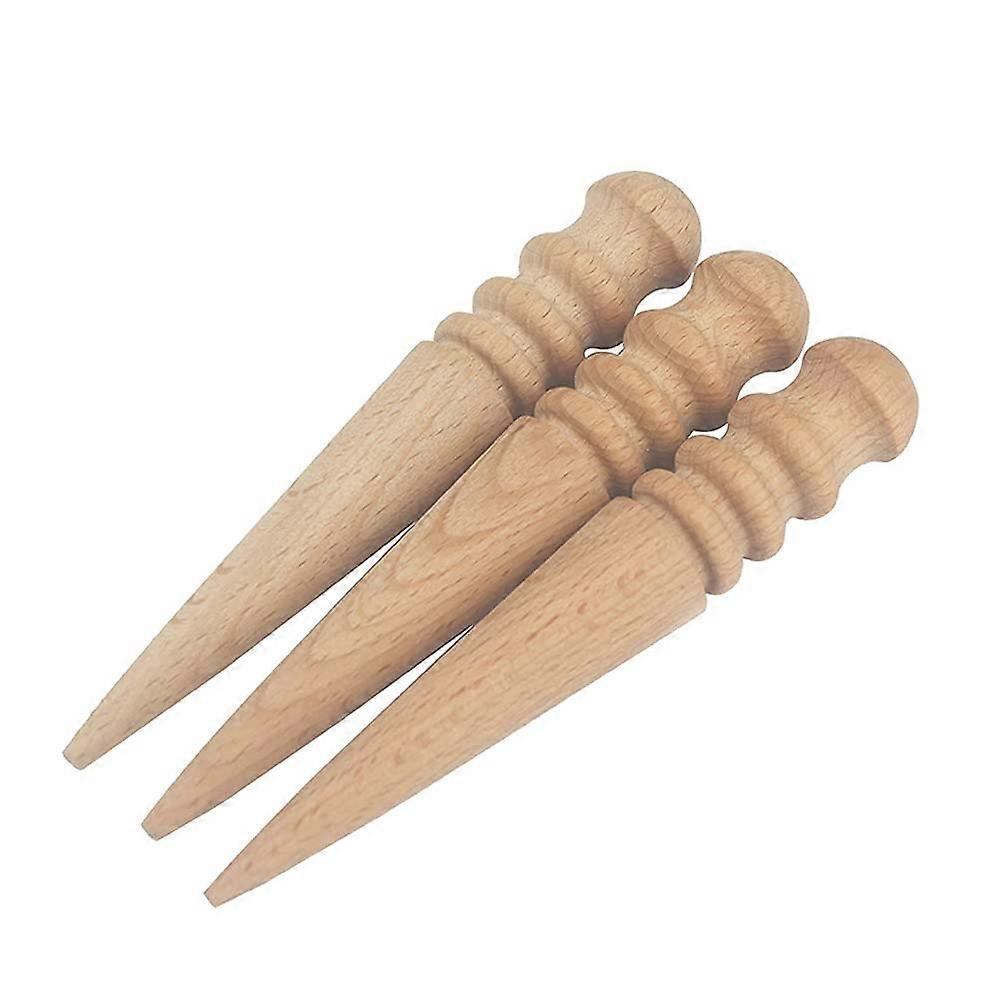 Wooden Leathercraft Slicker Set of 3 Round Burnisher Polishing Tools for DIY Leather Edging Craft Accessories