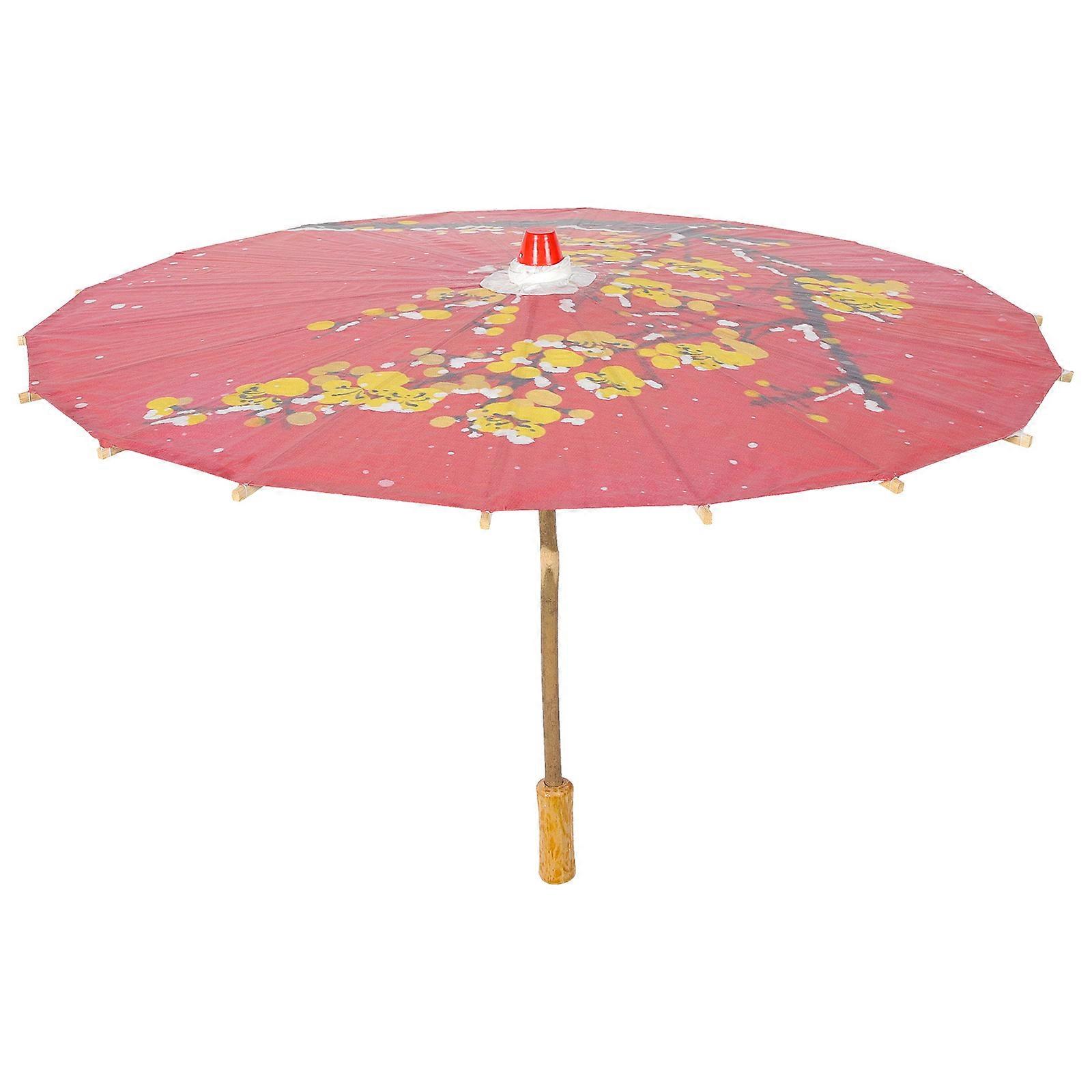 Japanese Style Classic Paper Umbrella with Solid Handle, Retro Print Design for Photography, Costumes, Weddings & Special Occasions