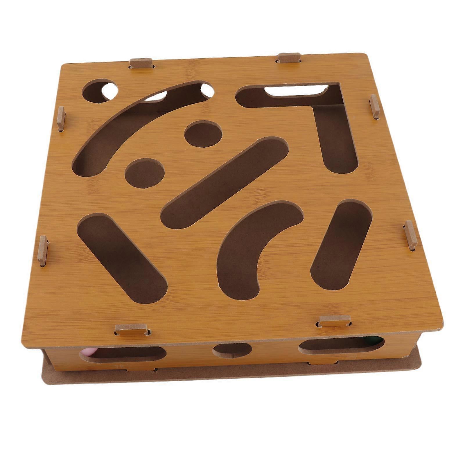 Cat Interactive Puzzle Toy Box Mental Physical Exercise Composite Board Cat Maze Box Toy with Bell Ball for Indoor Cats 