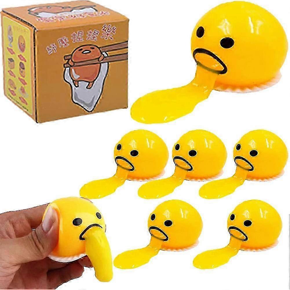 6pcs Yellow Squishy Vomit Egg Squeeze Ball - Funny Puking Egg Yolk Goop Stress Relief Toy for Adults Kids