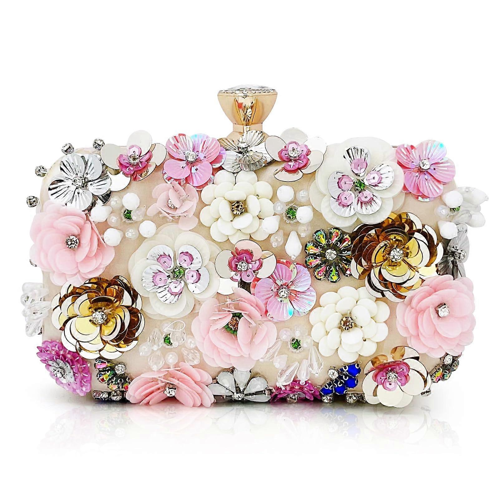 Women's Floral Beaded flower Clutch Evening Handbag with Chain Strap for Formal Occasions Ref: 9292