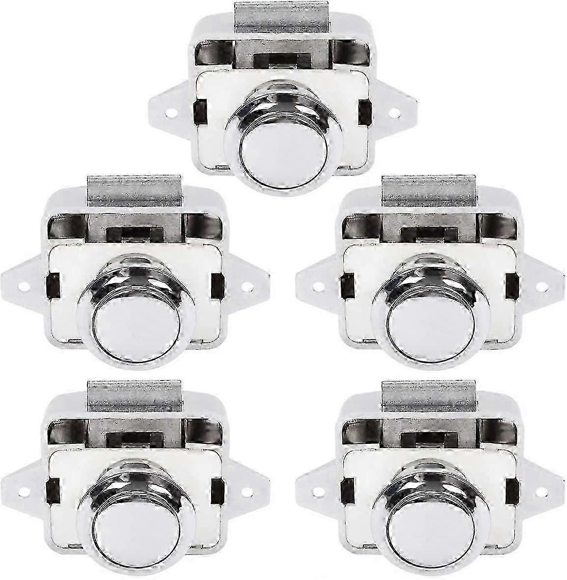 5PCS Push Button Locks Cabinet Door Catch Lock for Caravan Motorhome Camper Van Latch Cupboardsliver
