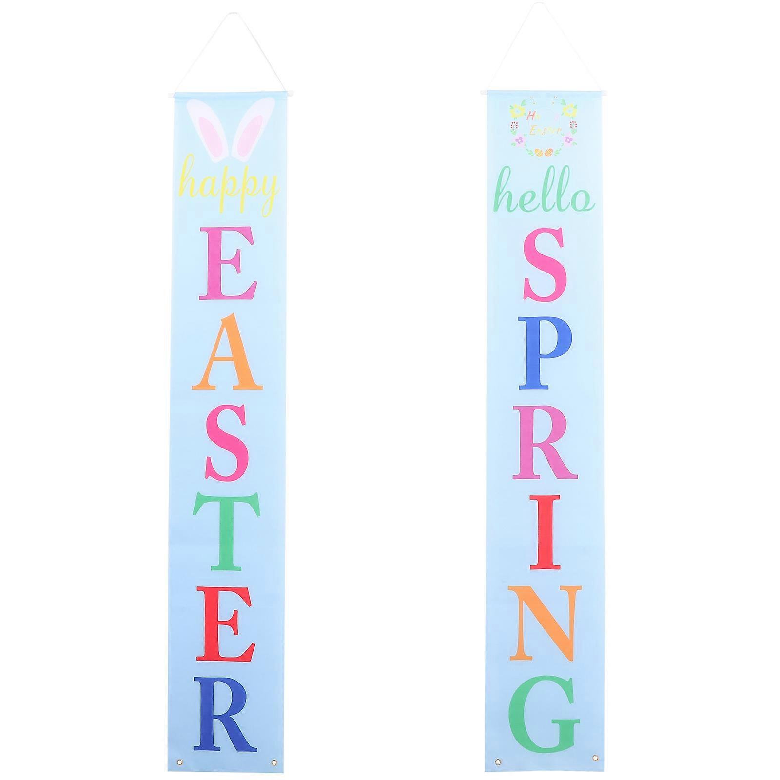 Easter Door Banner with Bright Blue Colors Perfect for Party Decor Reusable Polyester Cloth 2pcs
