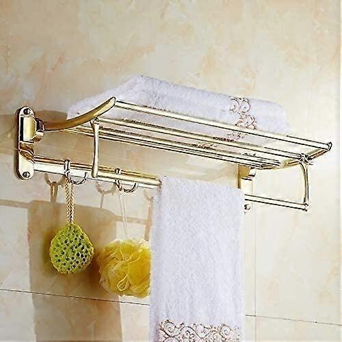 Towel Rail and Folding Towel Shelf with Fixed Bathroom Shelves in Gold, 50cm, Stylish and Functional Towel Rack