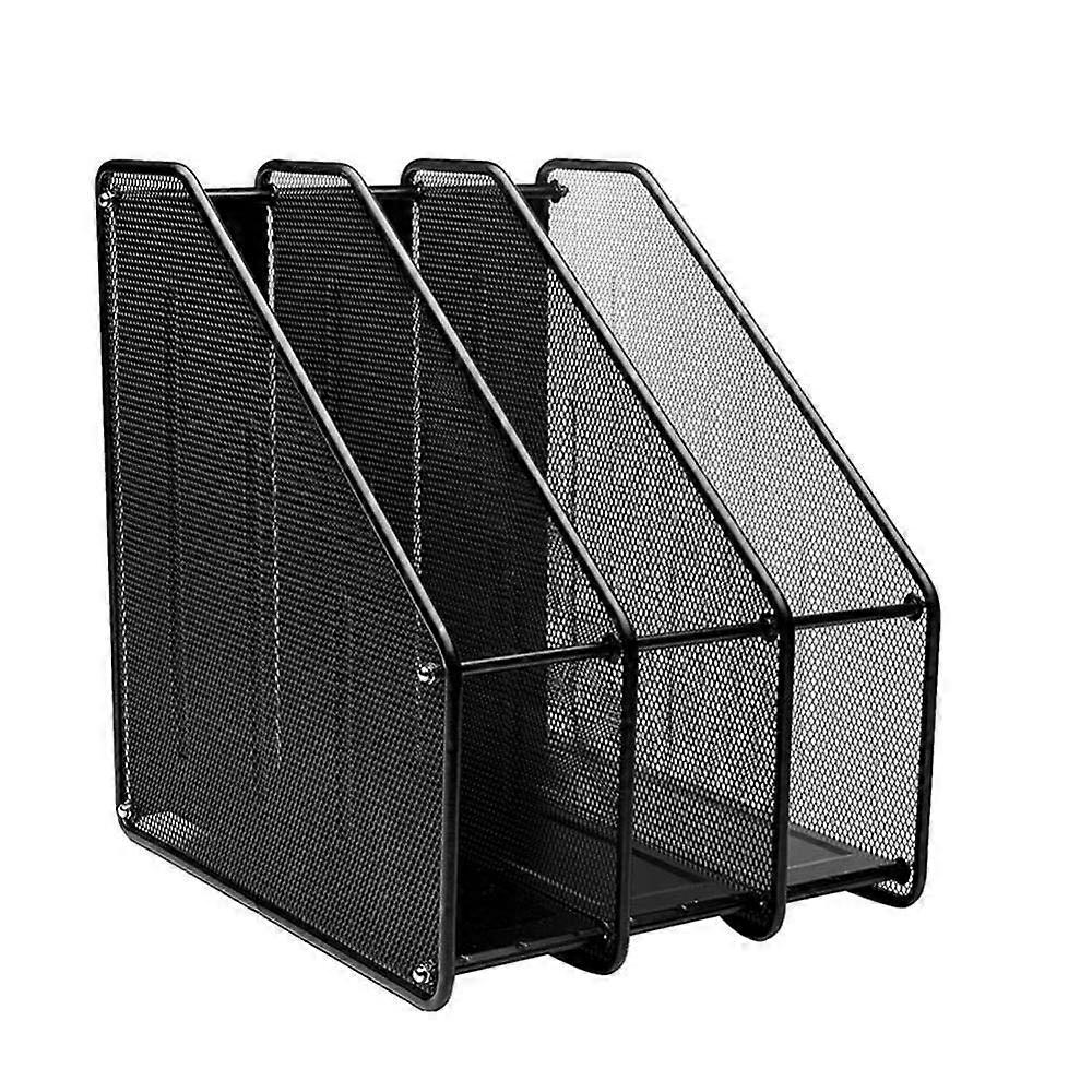 Filing Shelves, Book Sorting Storage Rack for Office Table, 4 Compartments, Metal Mesh Magazine Rack for Home (3 Pieces) 3divider