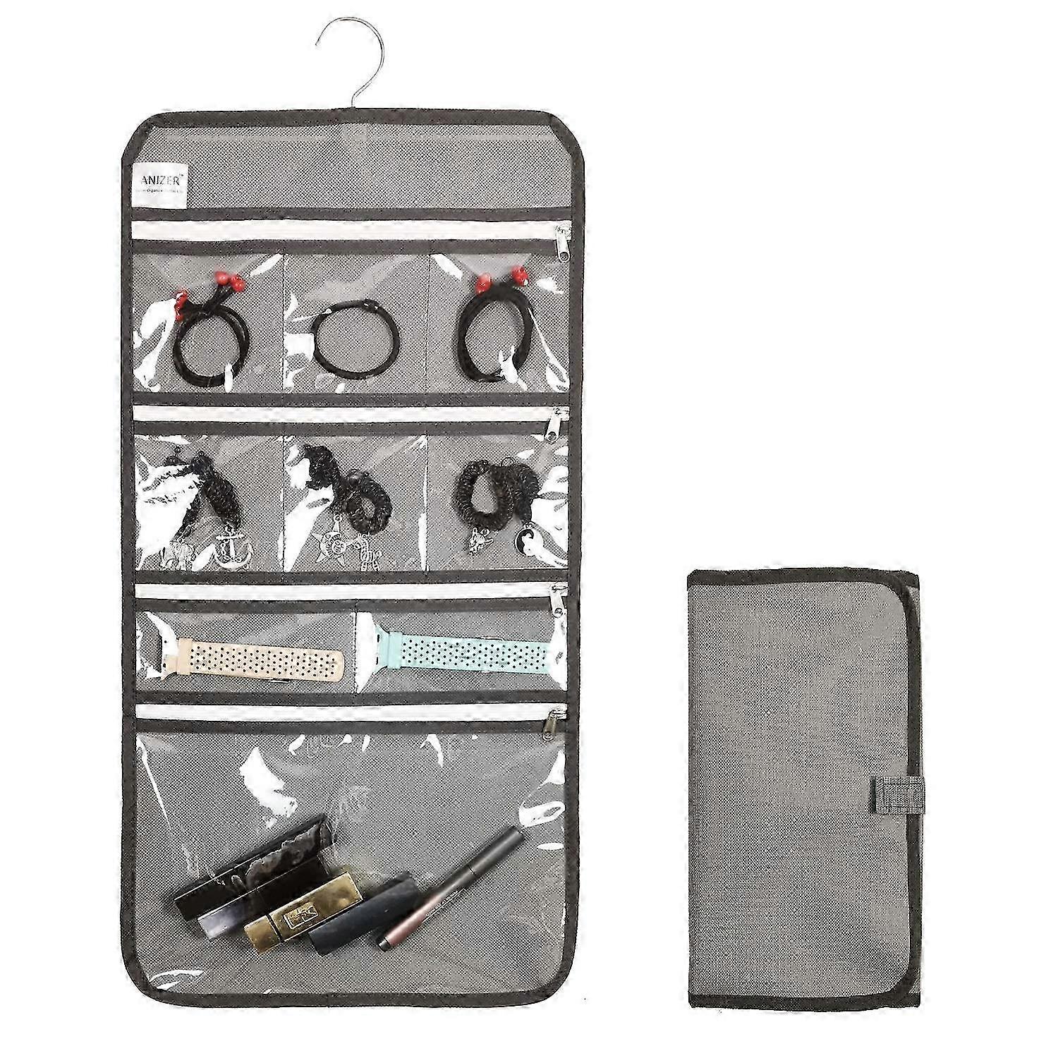 Foldable Travel Packing Organizers with 9 Clear Pockets & Rotatable Hanger