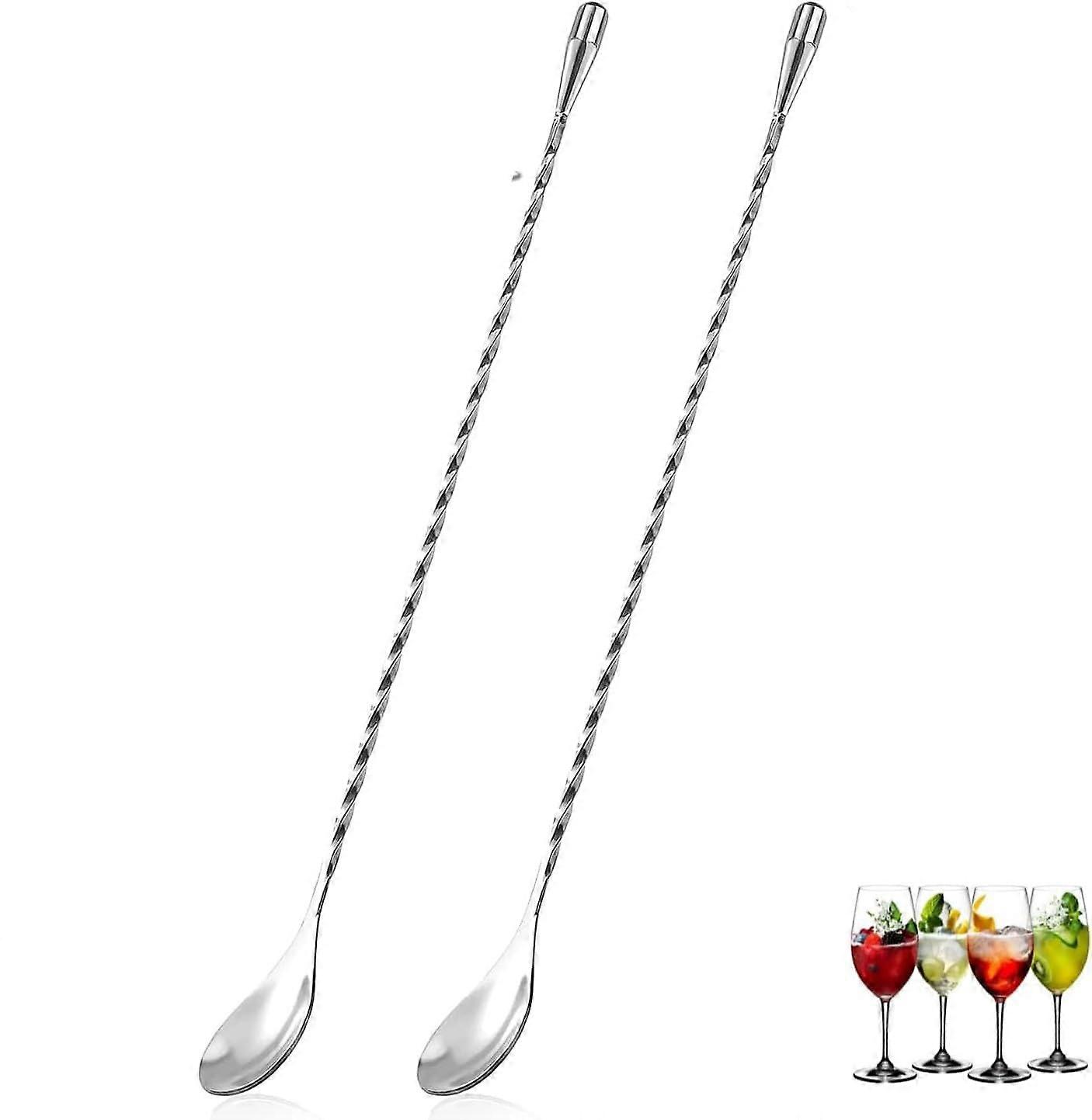 Cocktail Spoon Set, Stainless Steel Bar Spoon, Long Mixing Spoon for Coffee, Martinis, Shakers (2 Pieces, Silver)