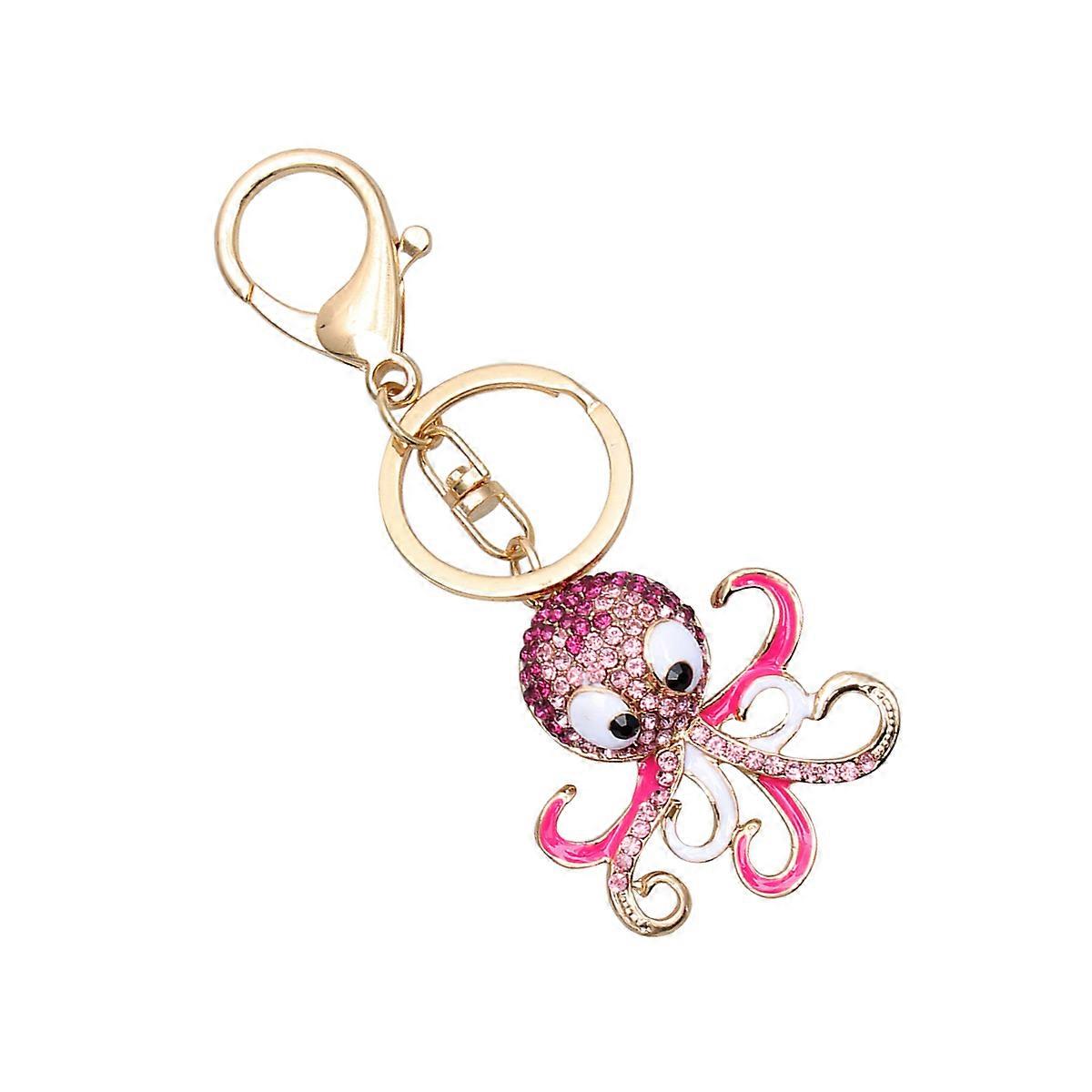 Backpack Keychains For Girls Delicate Rhinestone Key Chain Octopus Shape Pink Color Decorate Handbag 1Pack