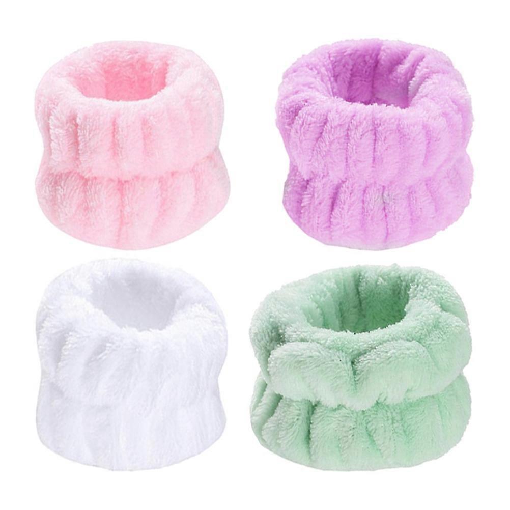 4 Pairs Soft Plush Spa Wrist Wash Bands Elastic Absorbent Sweatbands for Face Washing or Exercise, Lightweight Towel Straps for Arms or Hands