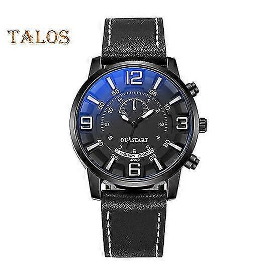 Men Quartz Watch Round Dial Blue Light Glass Adjustable Faux Leather Strap Mechanical No Delay Time-checking High Accuracy Daily Wristwatch Timepiece