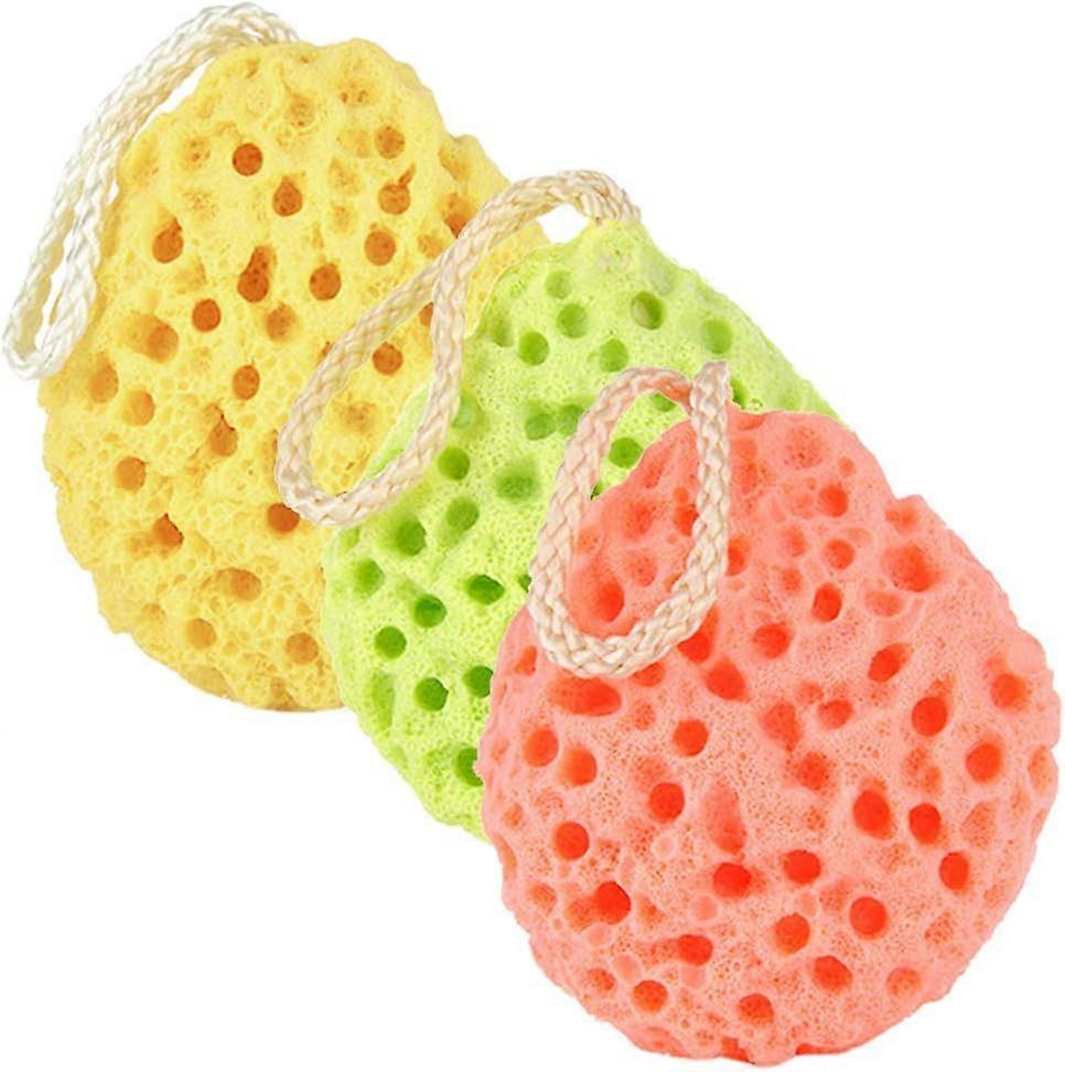 Body Bath Sponge Set of 3 Soft Natural Fiber Honeycomb Texture Exfoliating Body Cleansing Sponge for Adults and Kids
