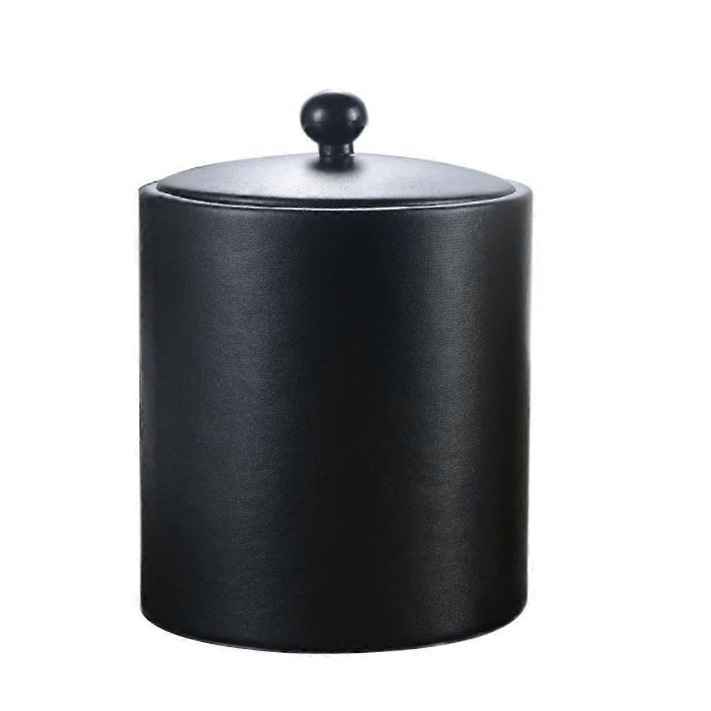 Ice Bucket Stainless Steel With Leather Case, Black, Ice Cube Container With Lid and Ice Tong, 2L Capacity