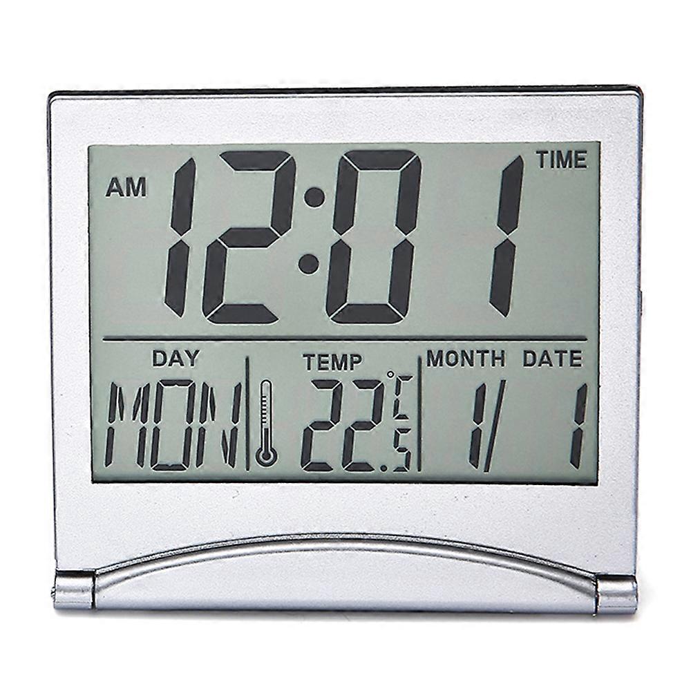 Creative And Simple Travel Clock Foldable Word Electronic Alarm Clock Date Temperature Display Desktop Clock-White