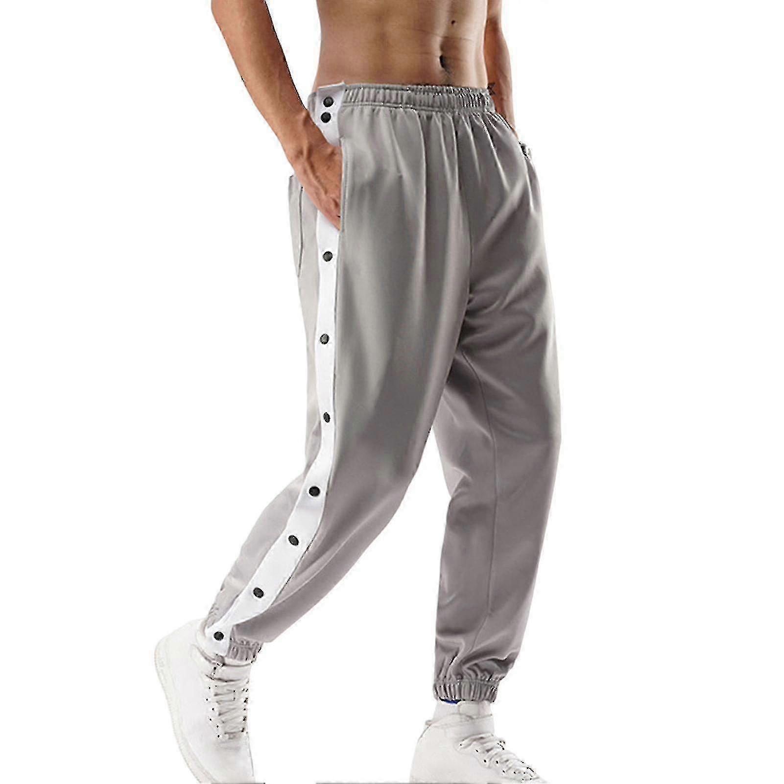 Men's Mid-rise Button Pants Splicing Basketball Training Sweatpants