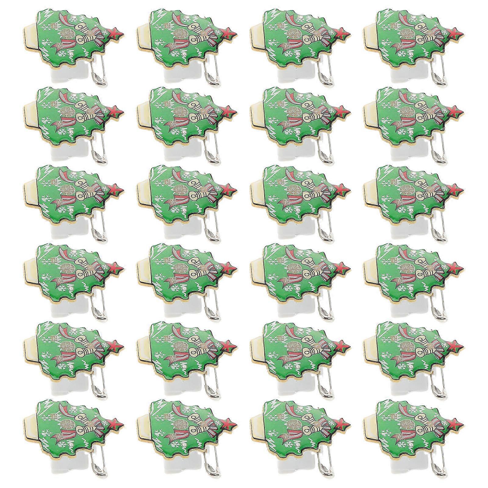 Glowing Enamel Pins 25Pcs Bell Tree Shape Plastic Material Christmas Party Favors For Women Kids Xmas Stocking Stuffers